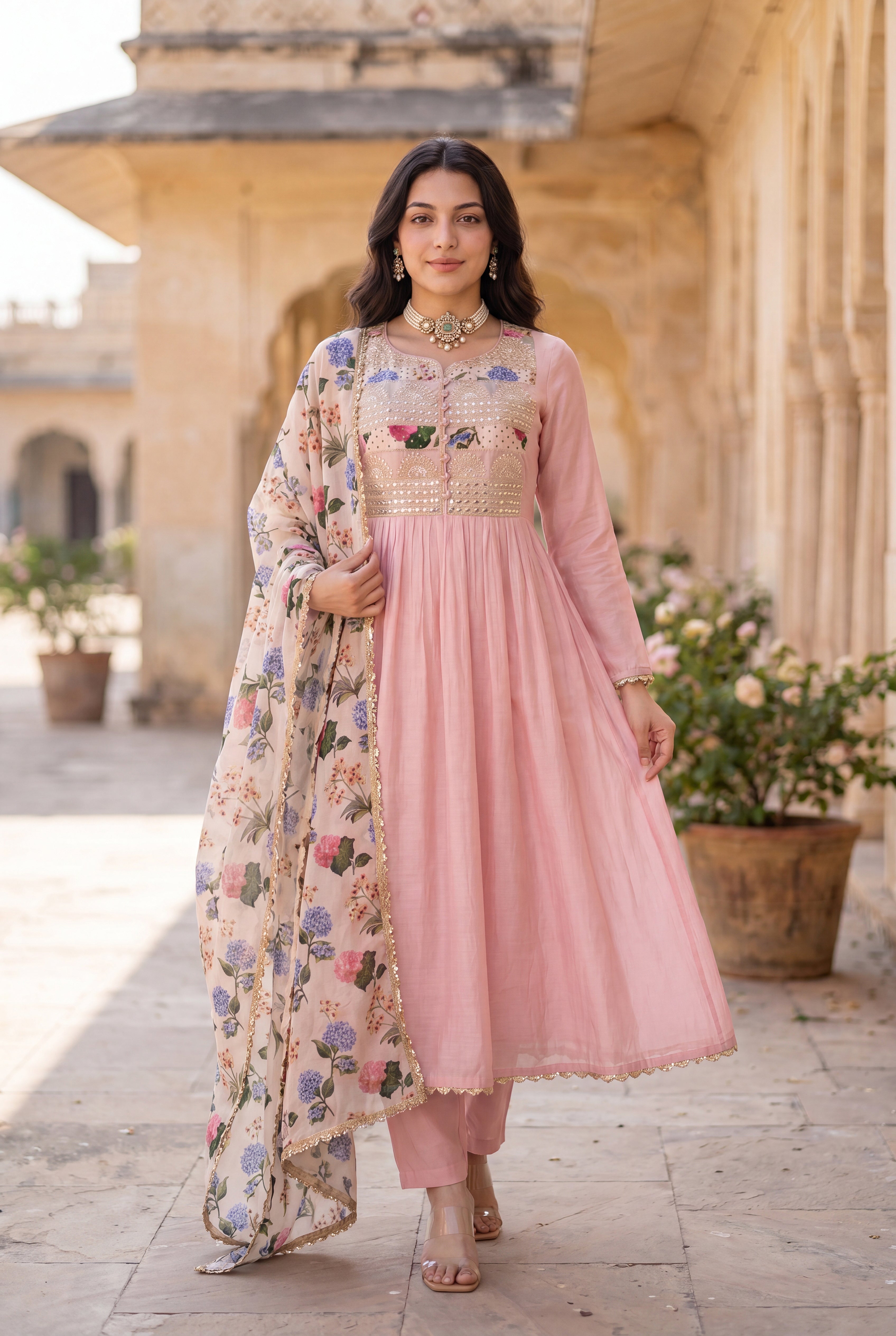 Blush Gulab Chanderi Embroidered Suit Set