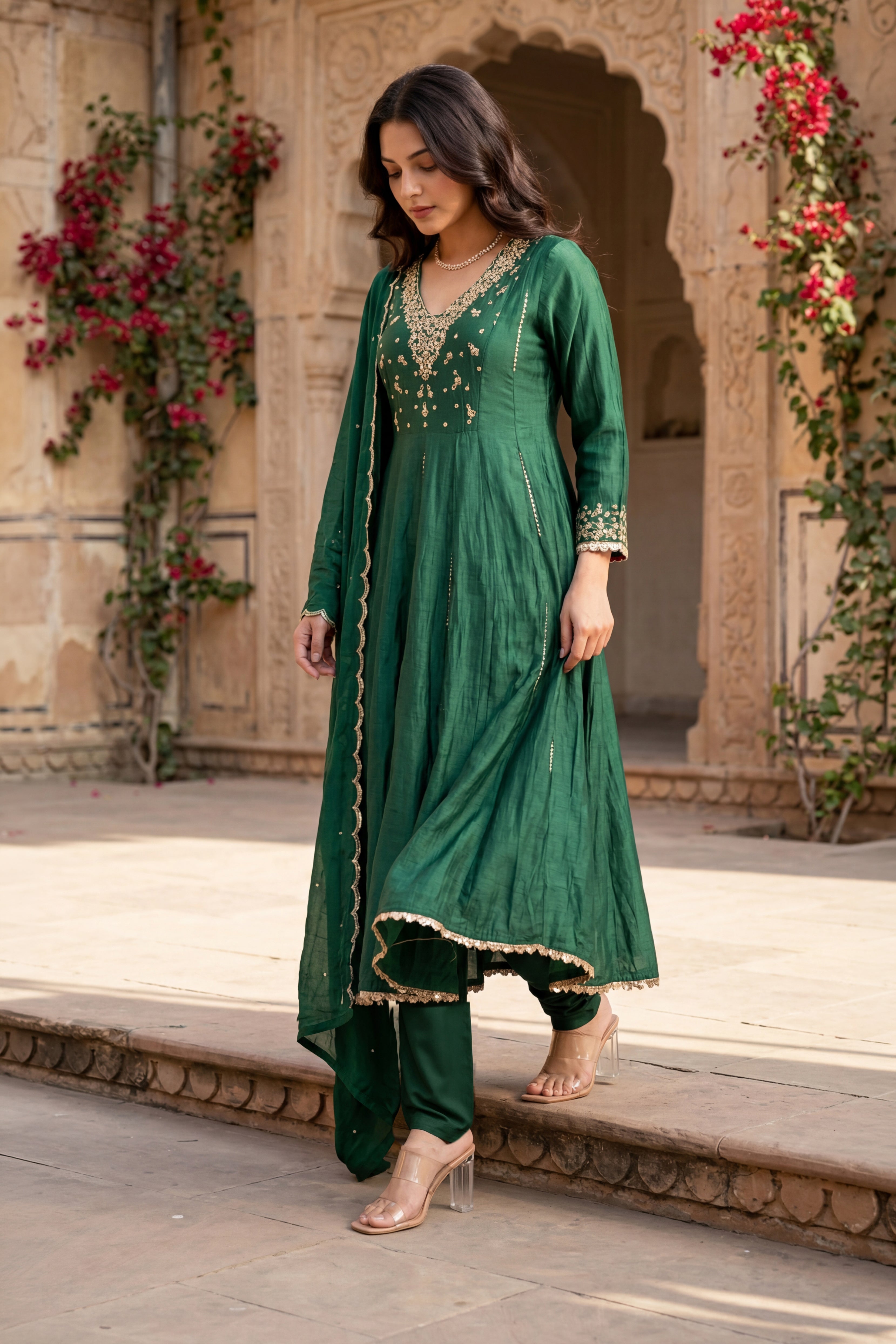 Forest Bloom Mul Chanderi Suit Set