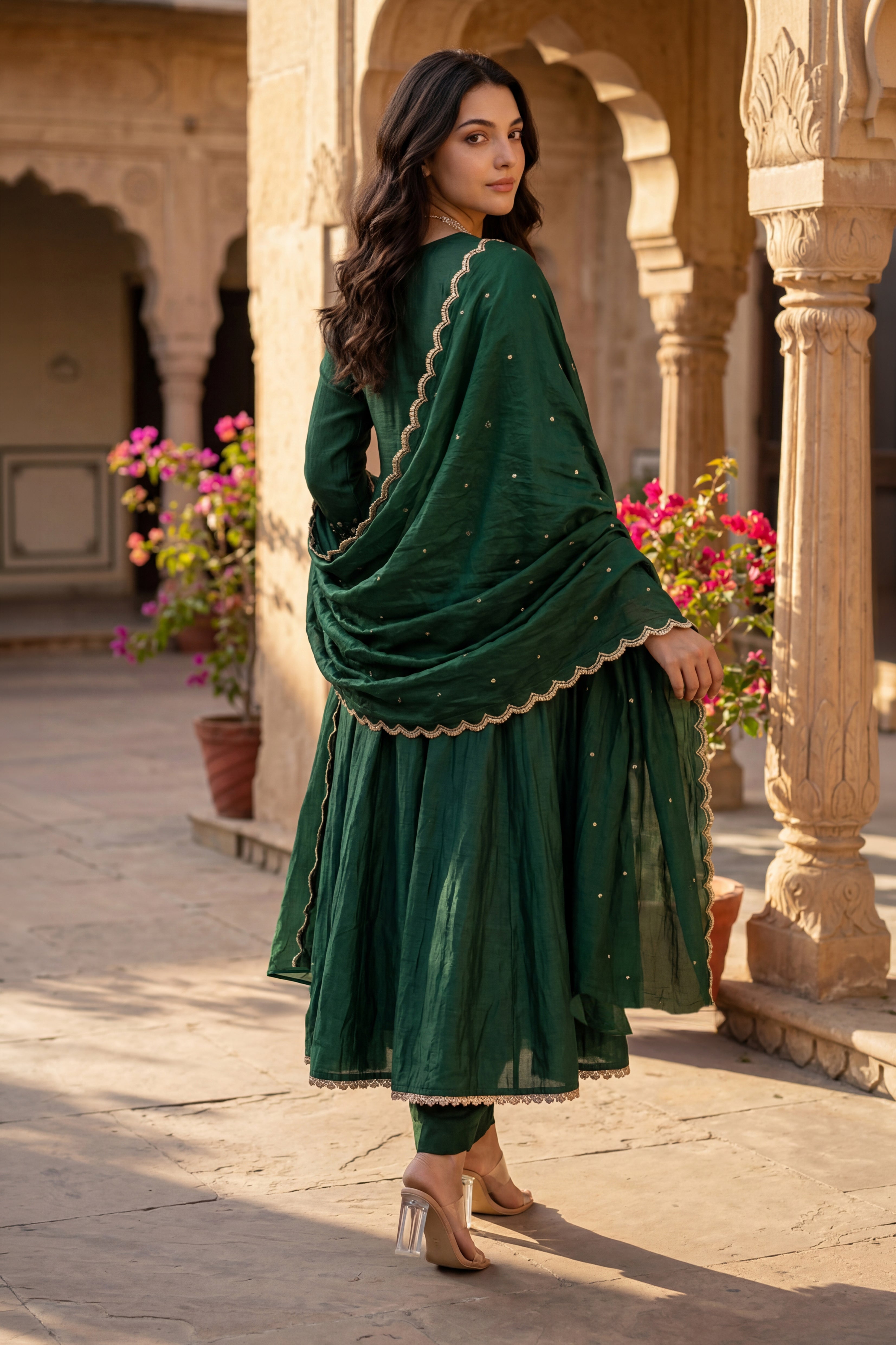 Forest Bloom Mul Chanderi Suit Set