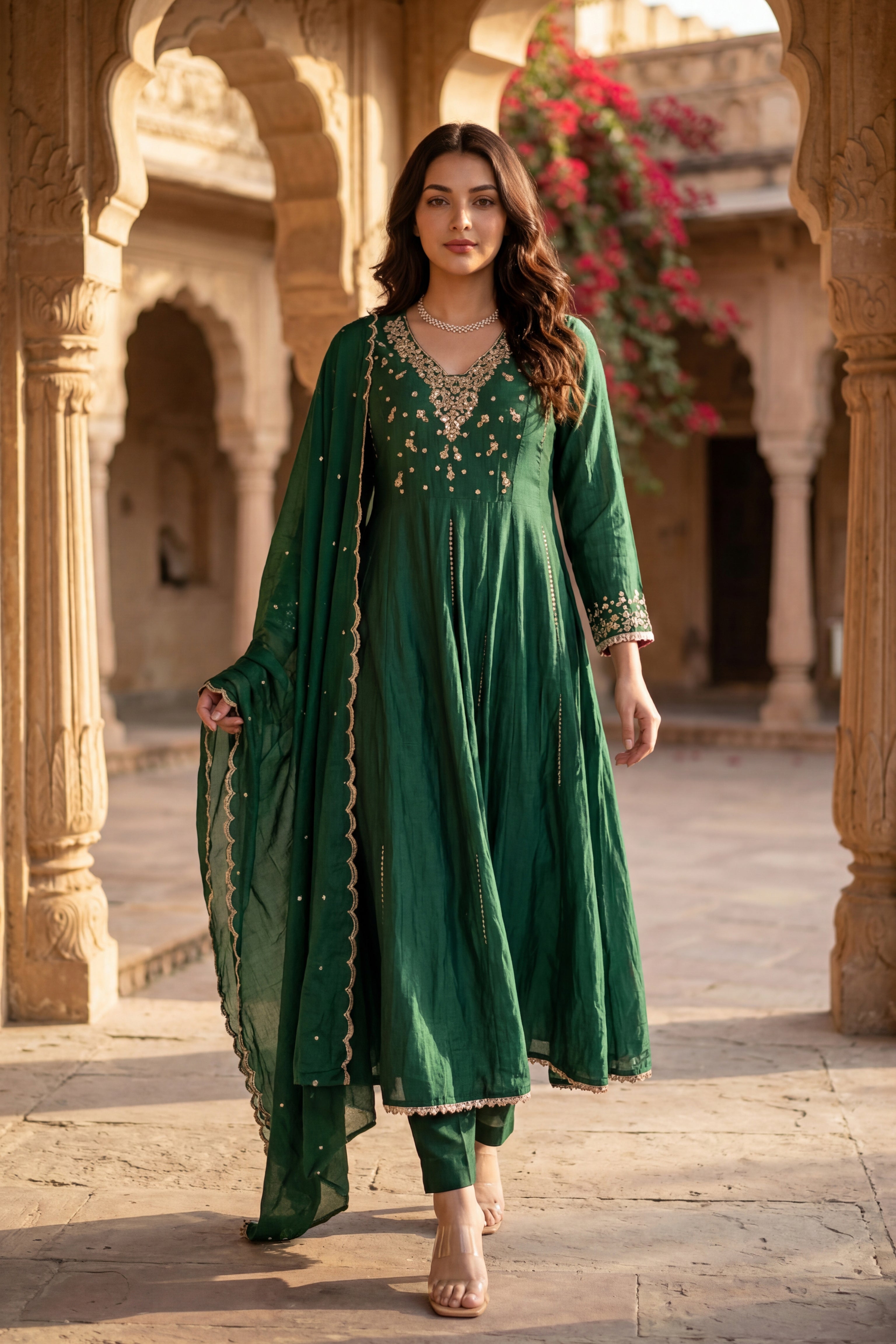 Forest Bloom Mul Chanderi Suit Set