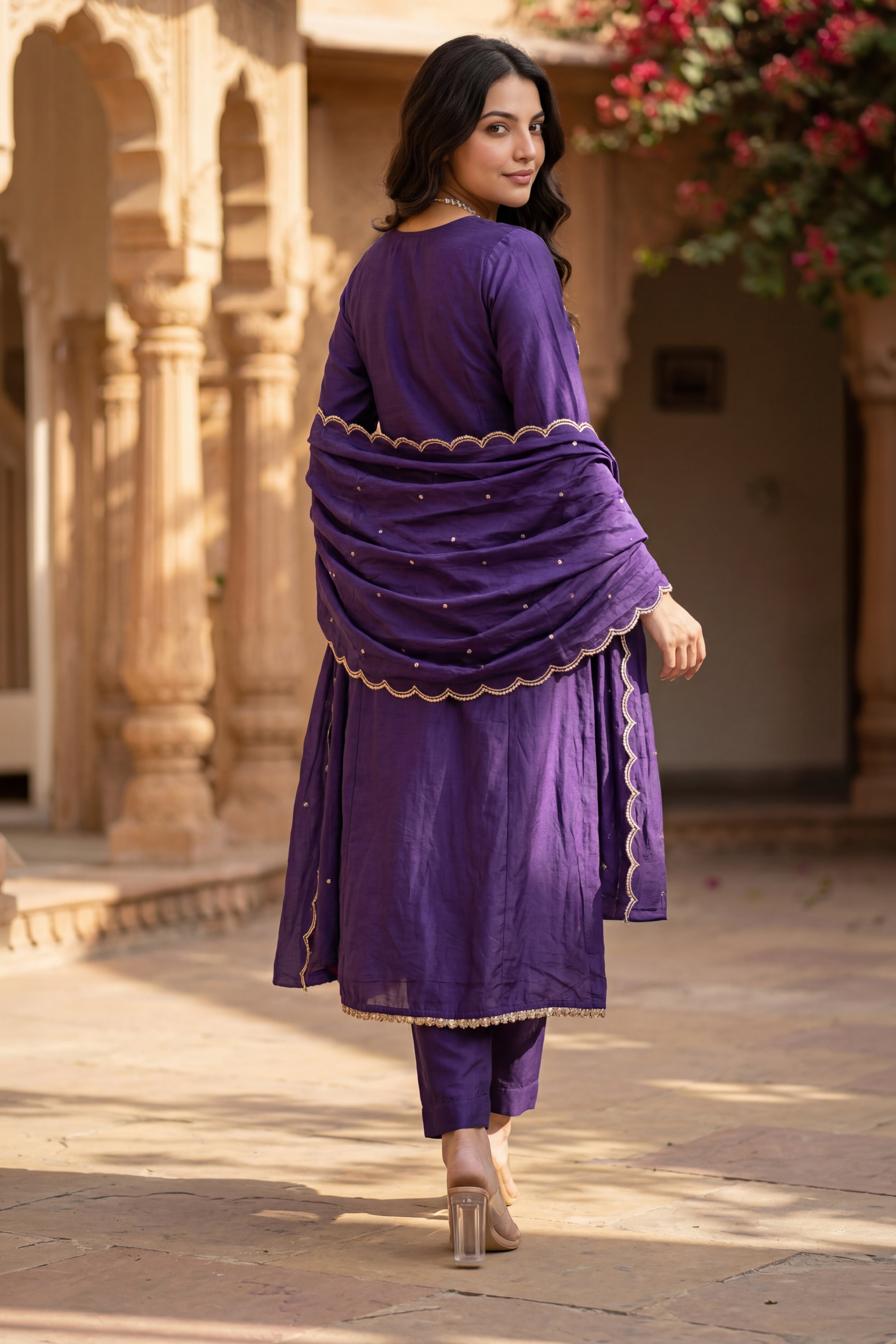 Regal Berry Mul Chanderi Suit Set