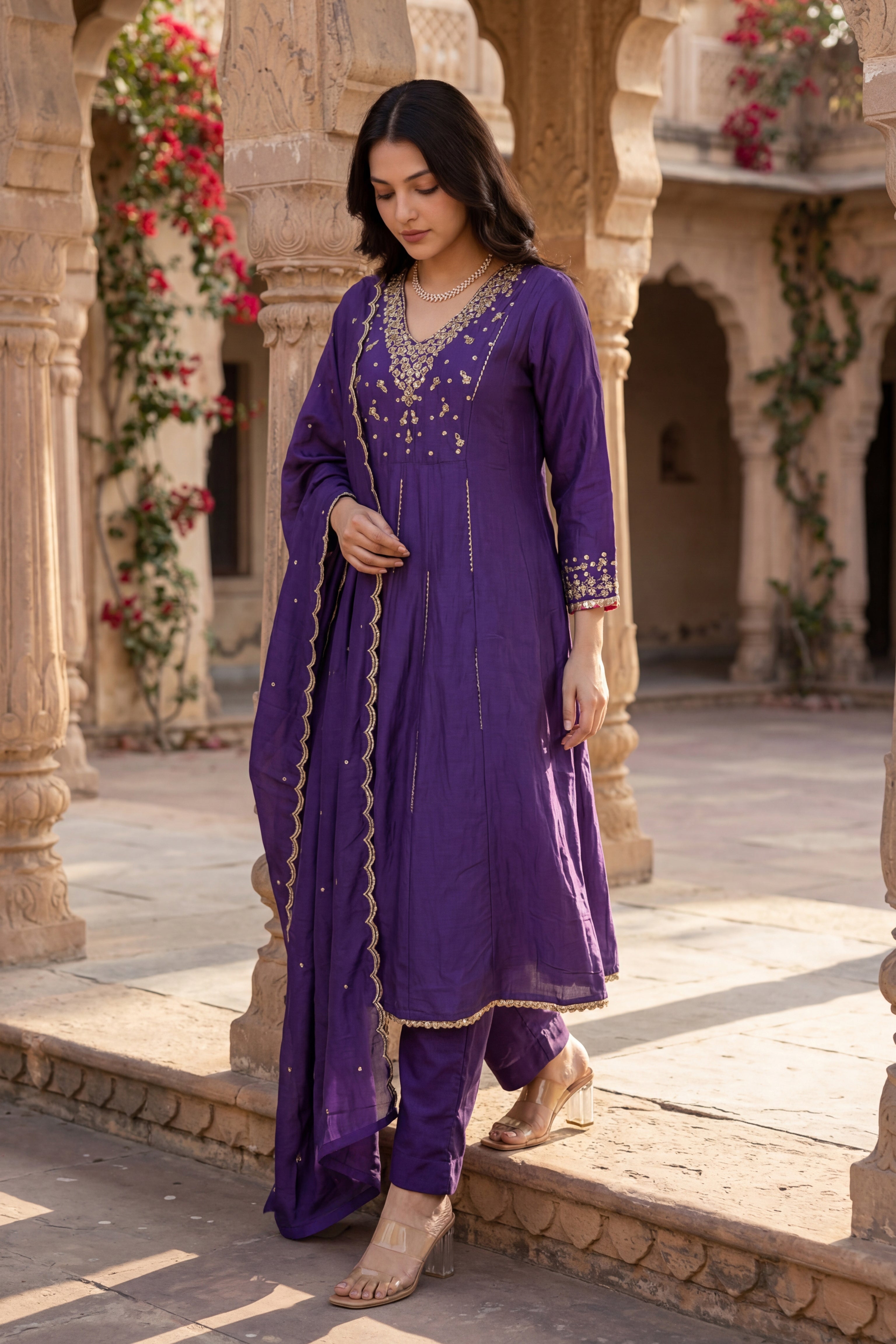 Regal Berry Mul Chanderi Suit Set