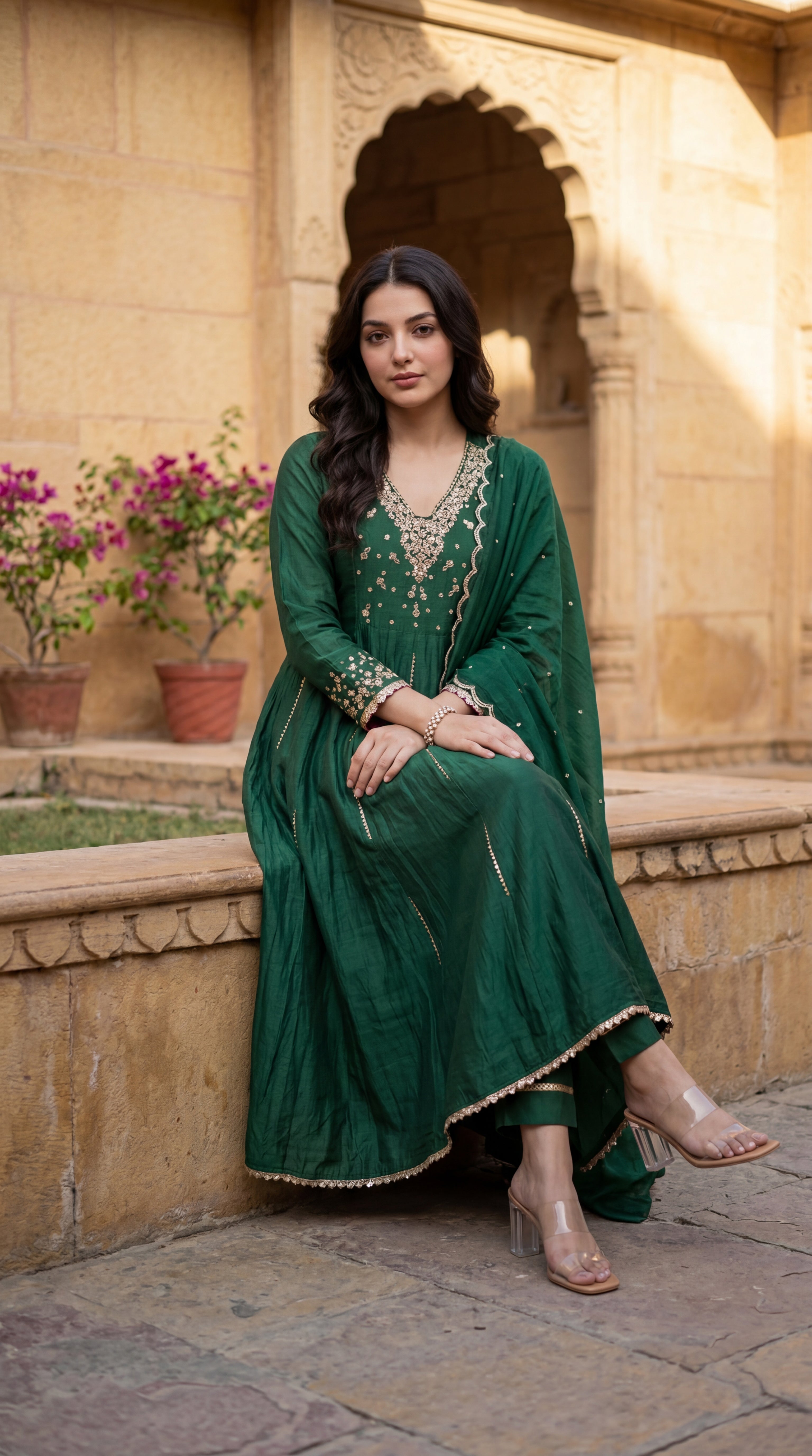Forest Bloom Mul Chanderi Suit Set