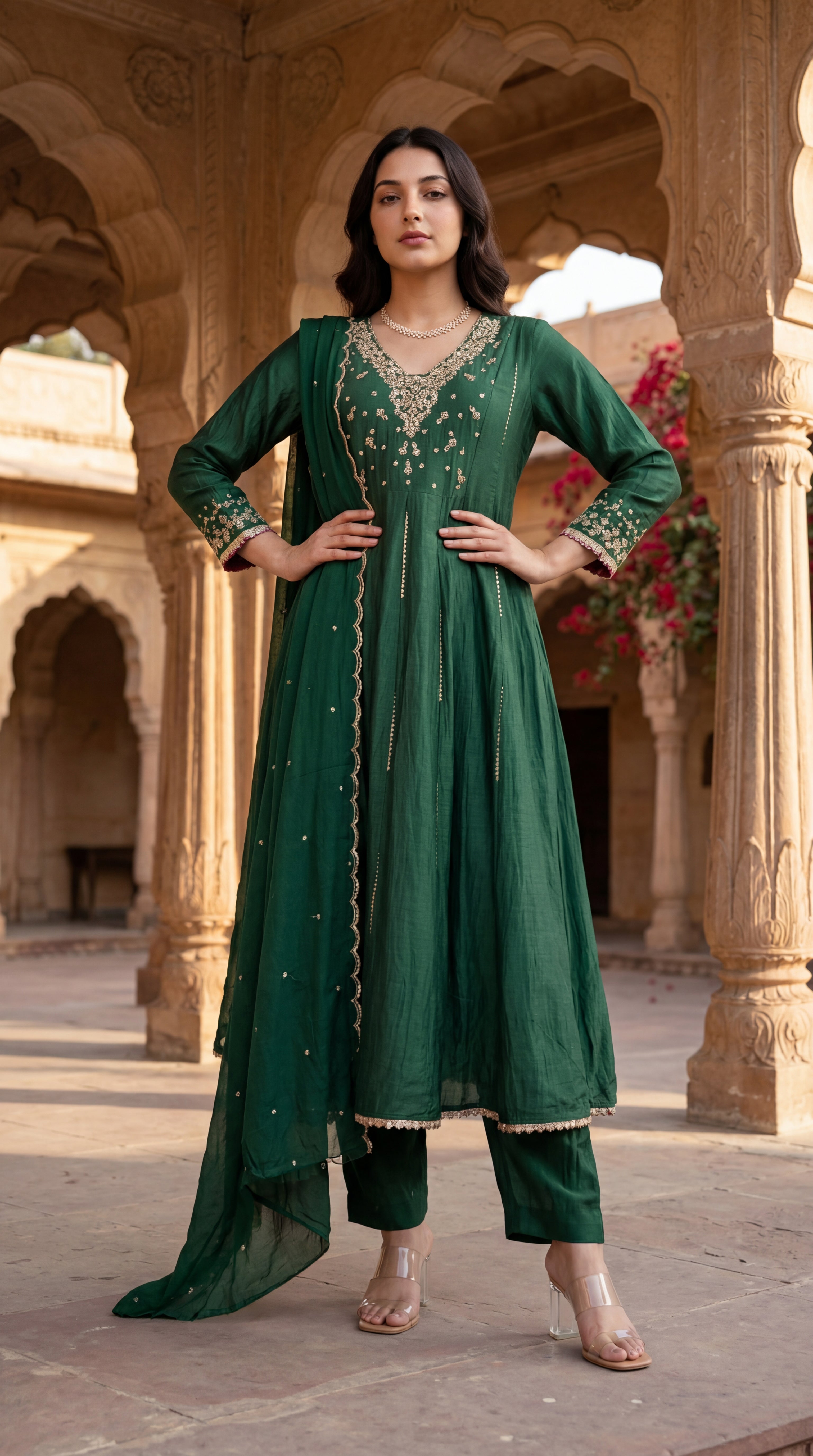 Forest Bloom Mul Chanderi Suit Set