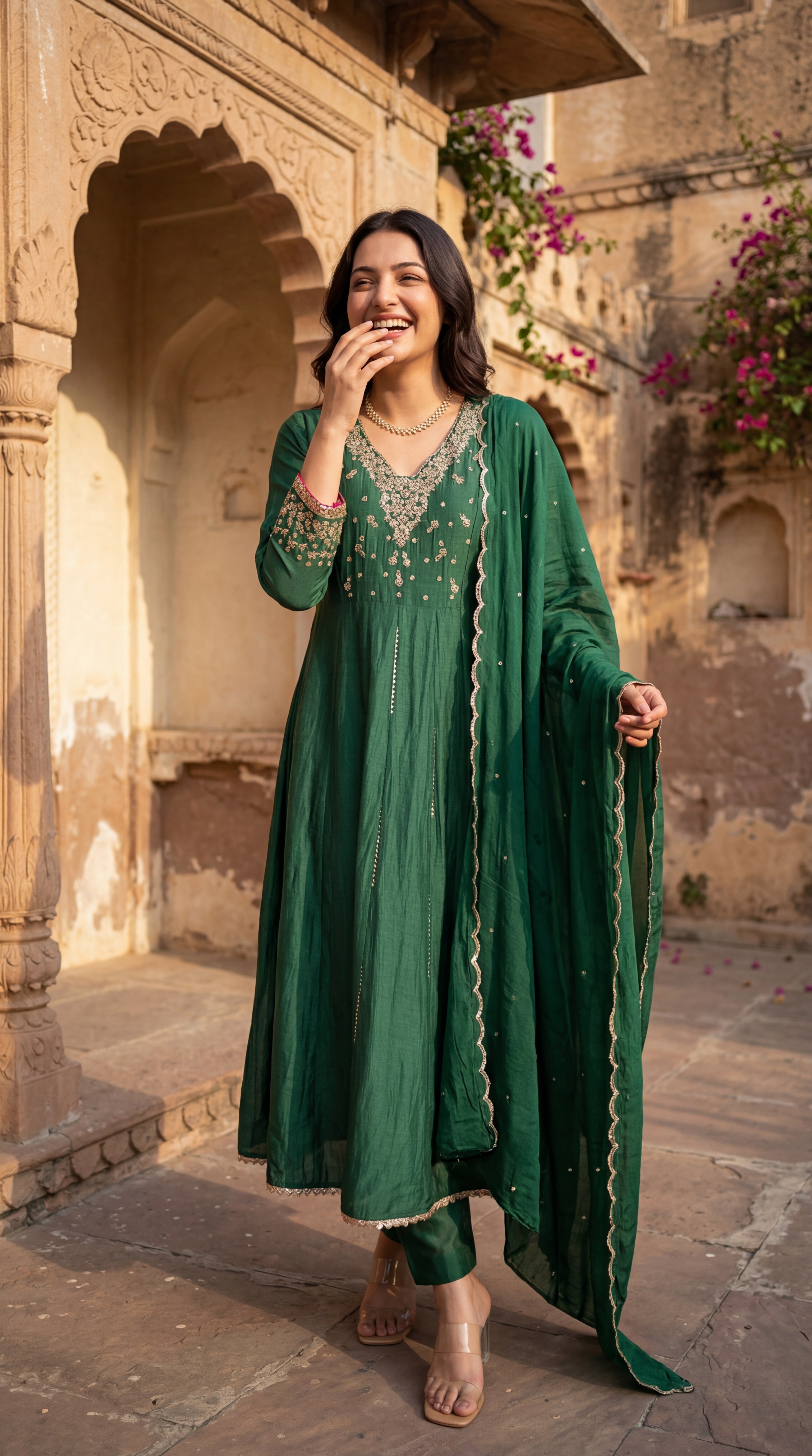 Forest Bloom Mul Chanderi Suit Set