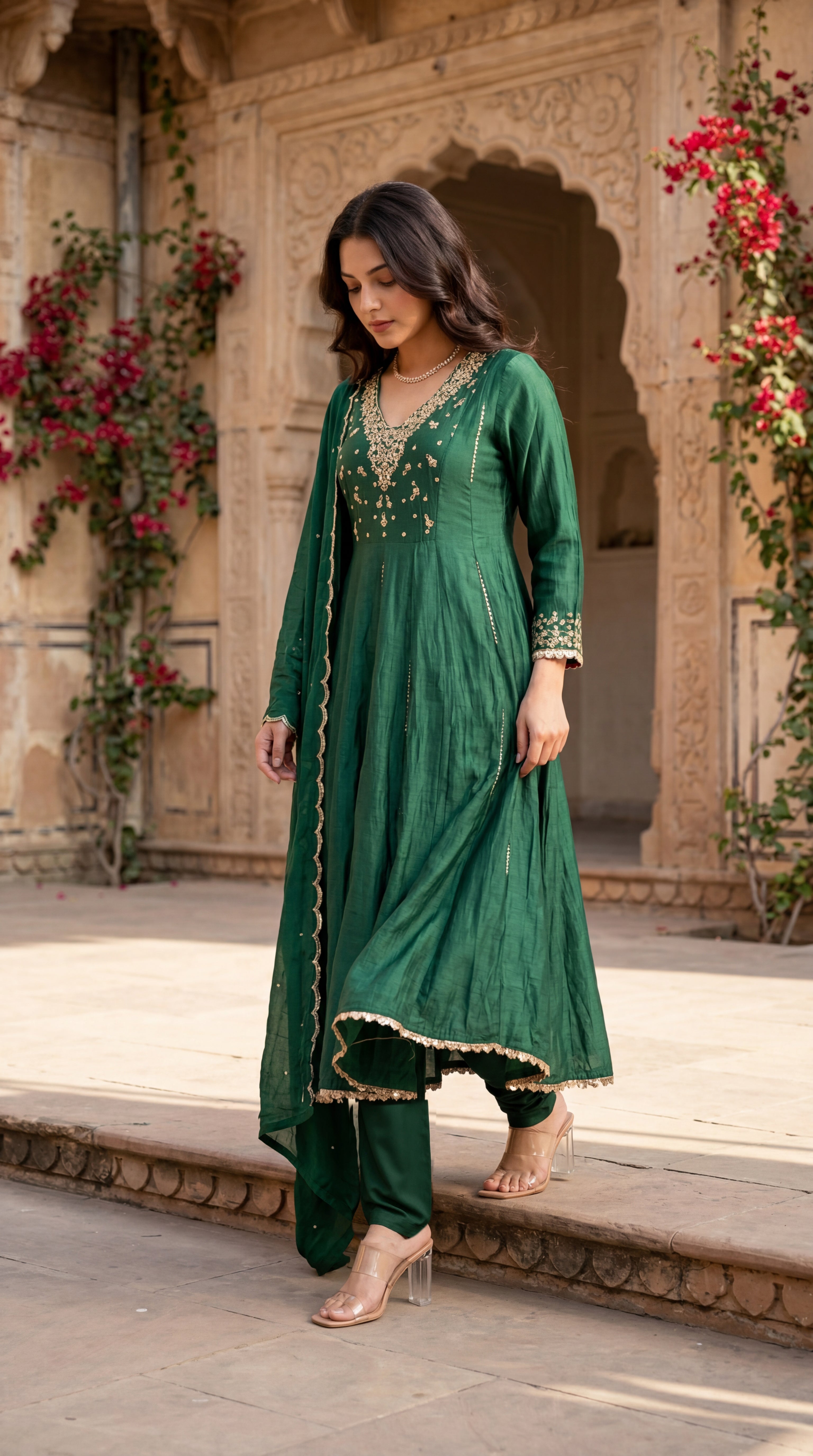 Forest Bloom Mul Chanderi Suit Set