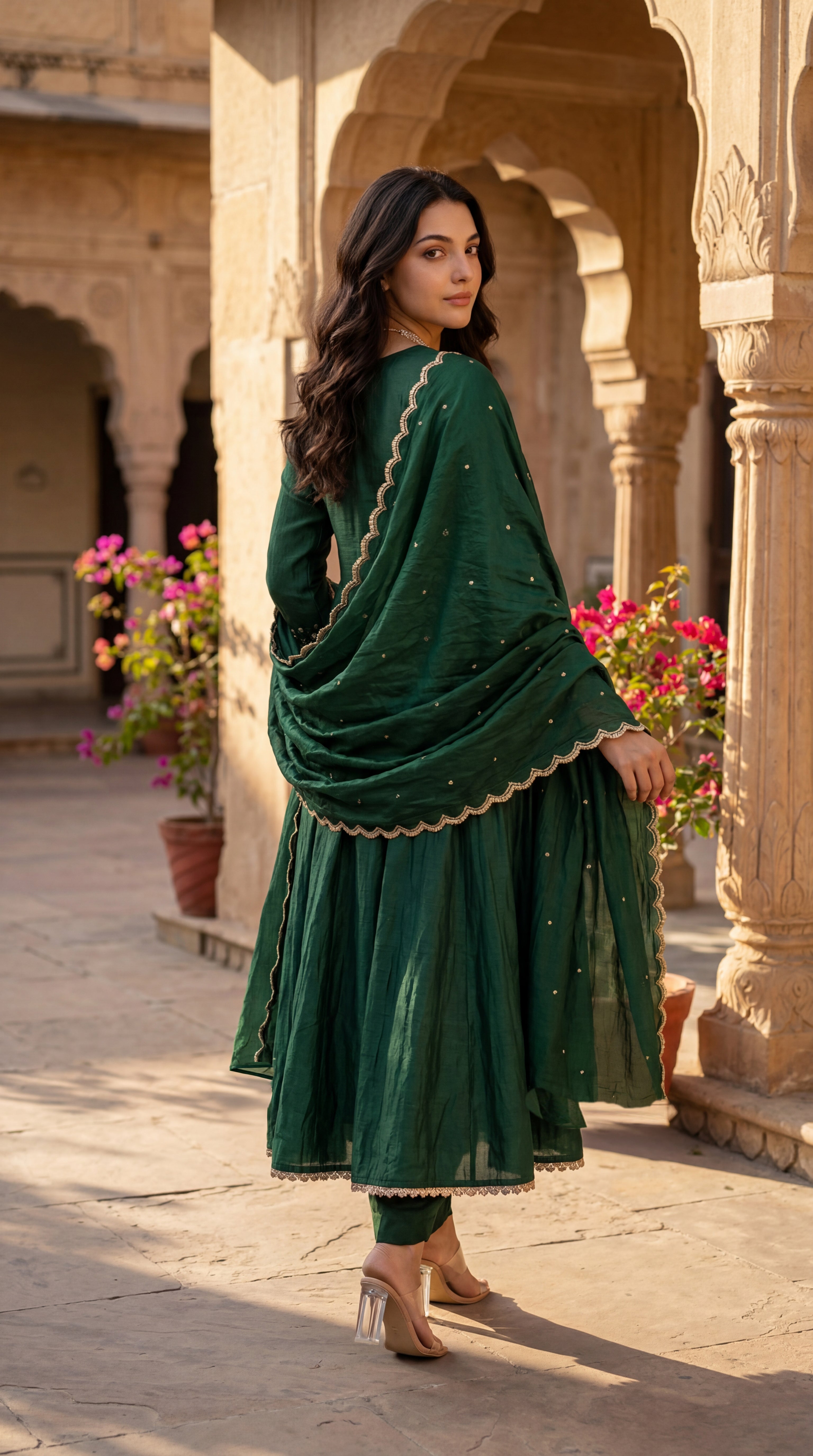 Forest Bloom Mul Chanderi Suit Set
