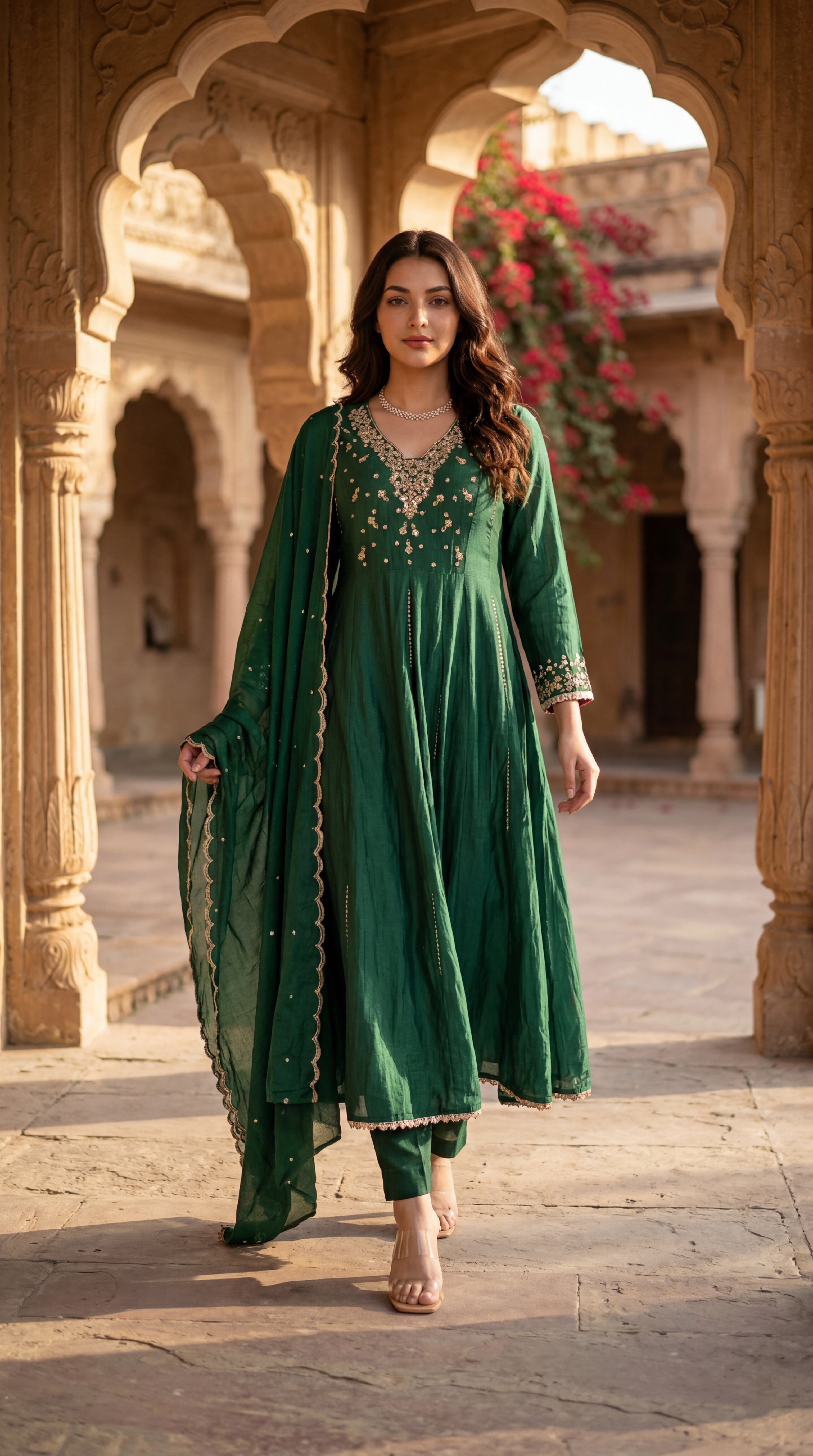 Forest Bloom Mul Chanderi Suit Set
