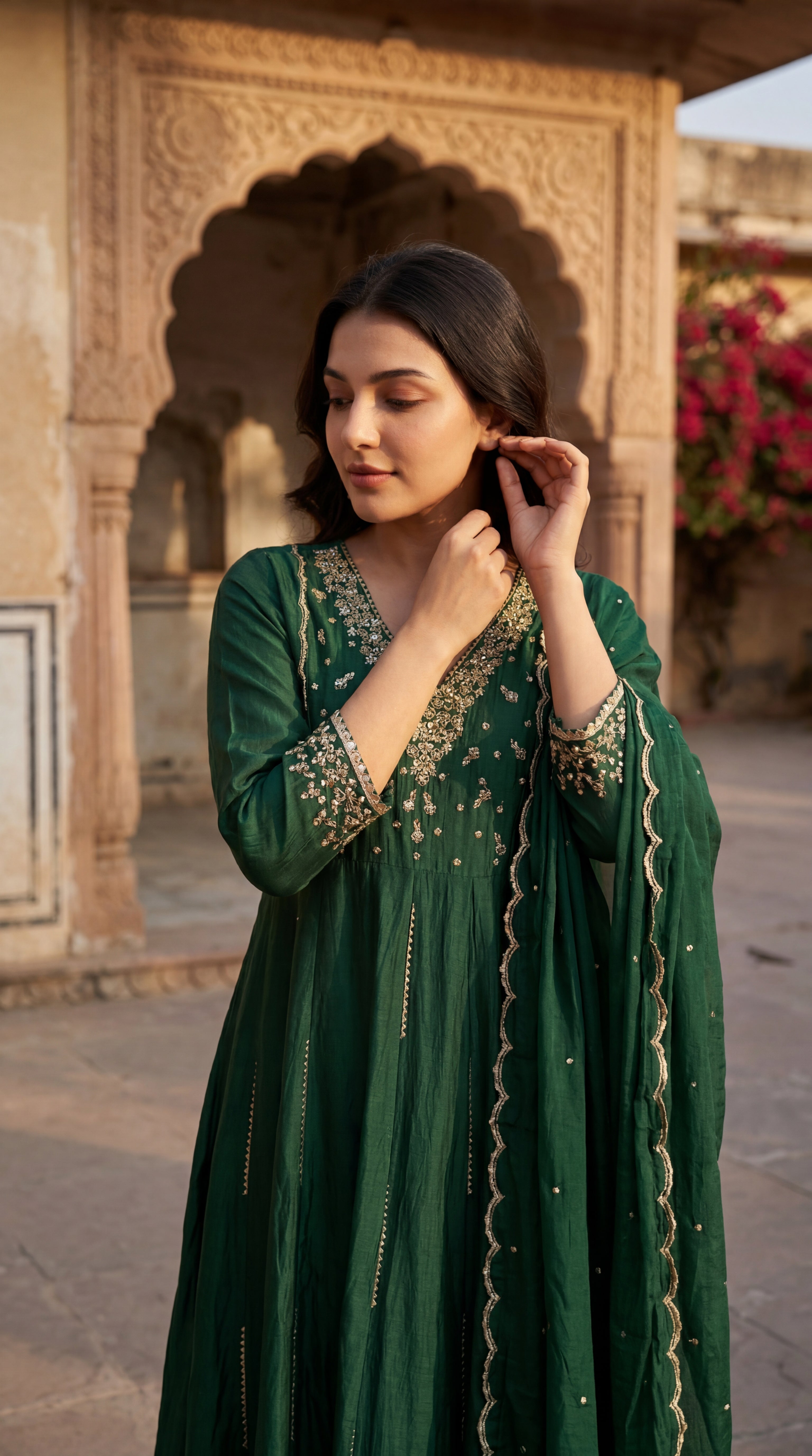 Forest Bloom Mul Chanderi Suit Set