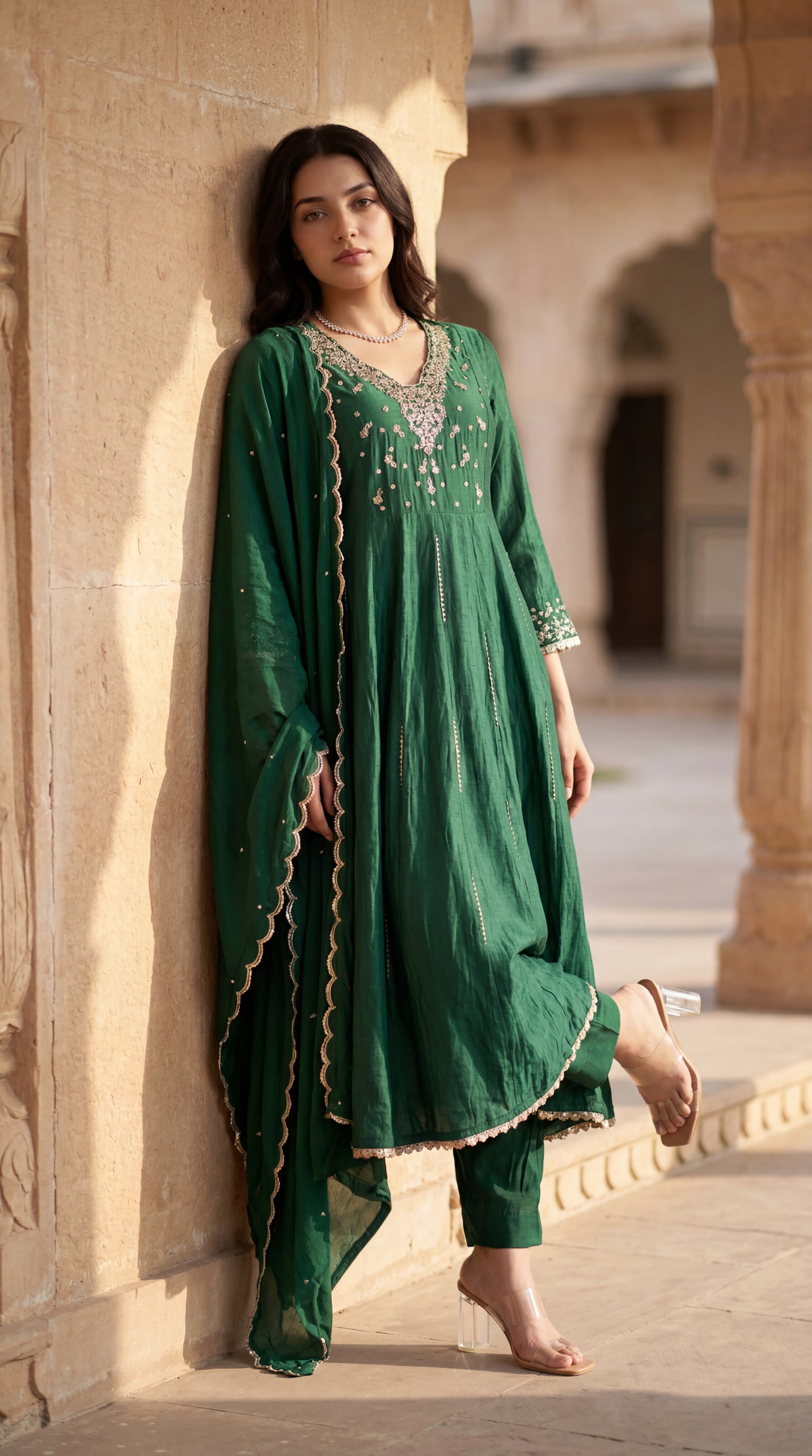Forest Bloom Mul Chanderi Suit Set