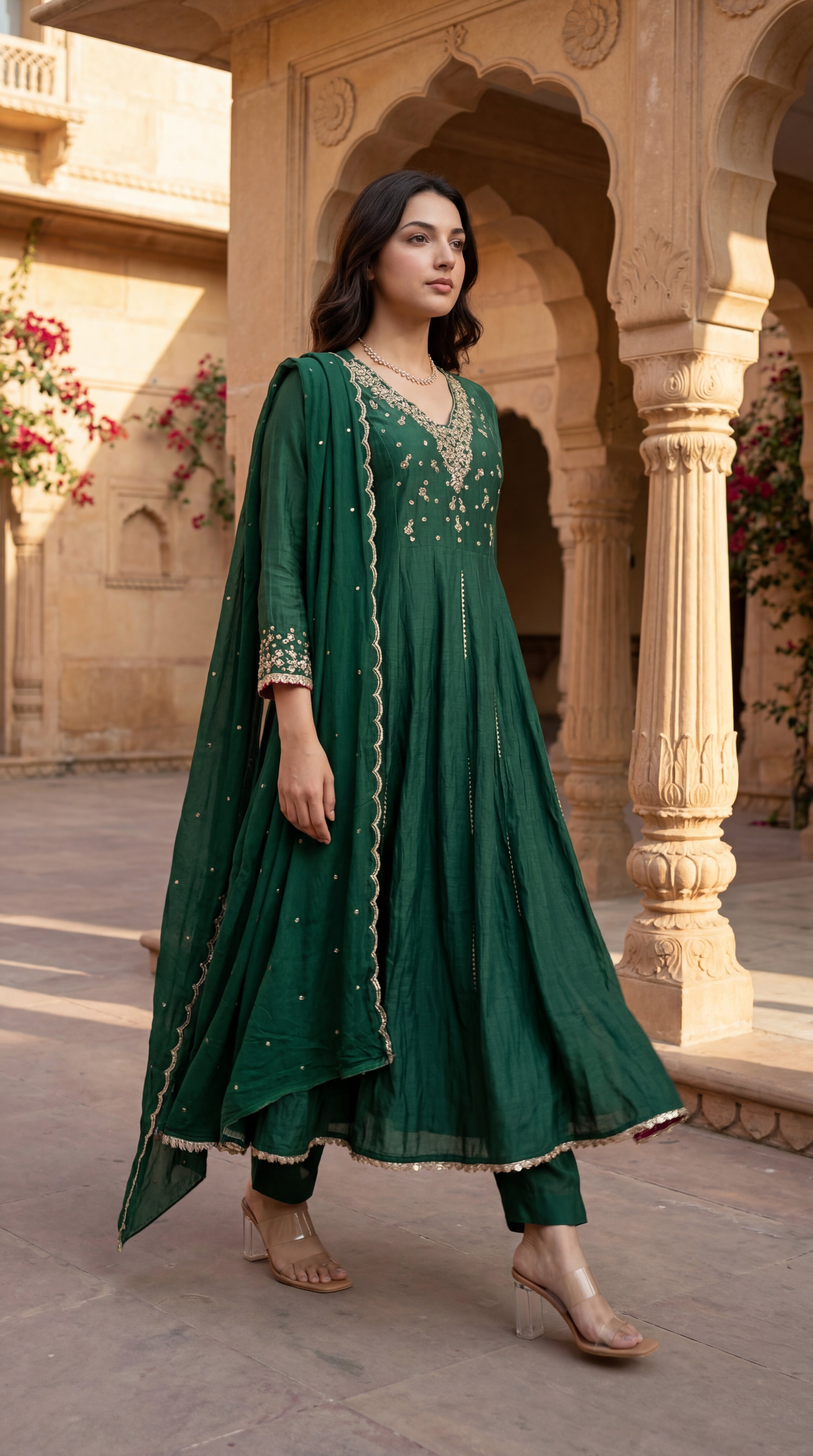 Forest Bloom Mul Chanderi Suit Set
