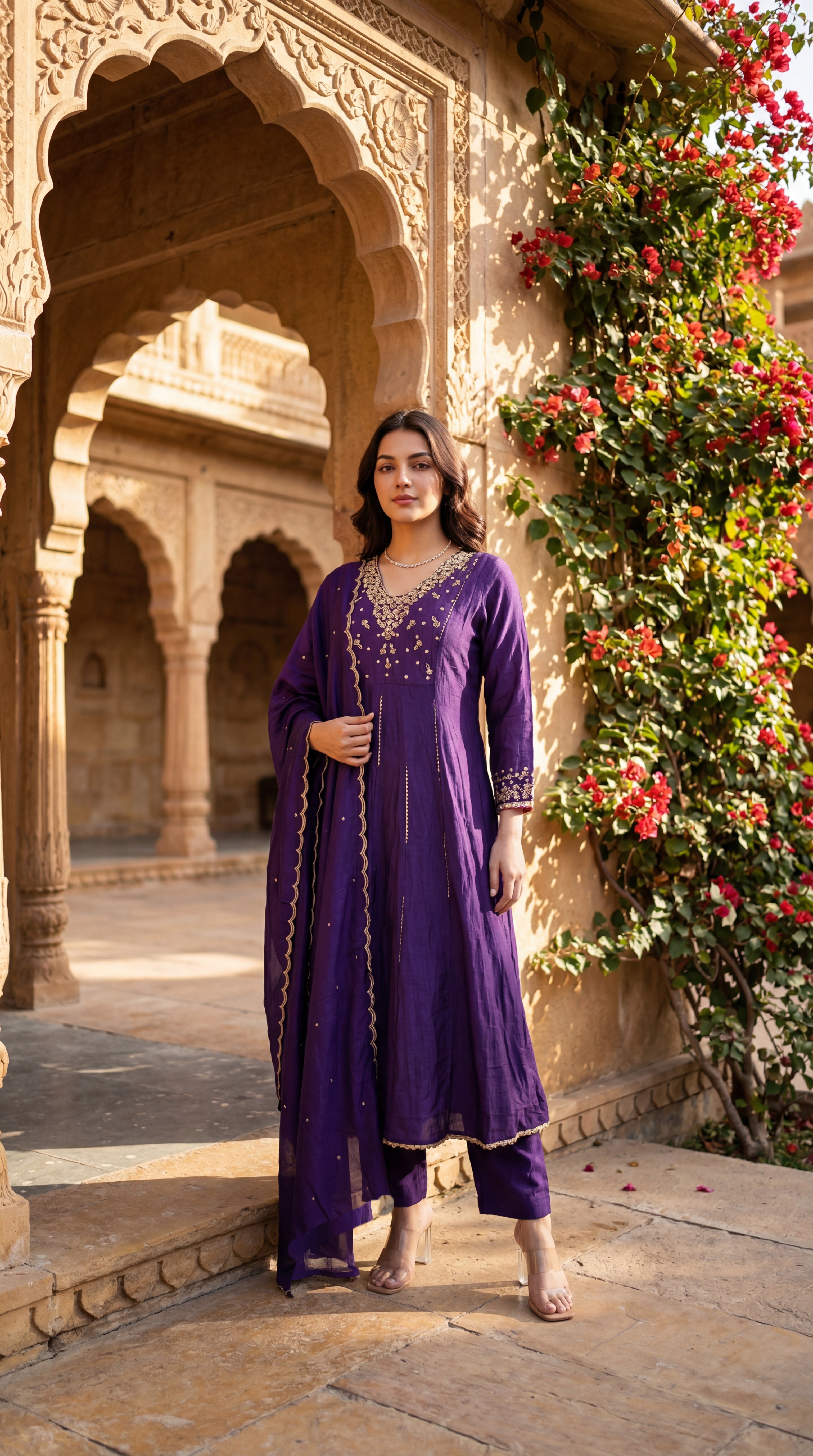 Regal Berry Mul Chanderi Suit Set
