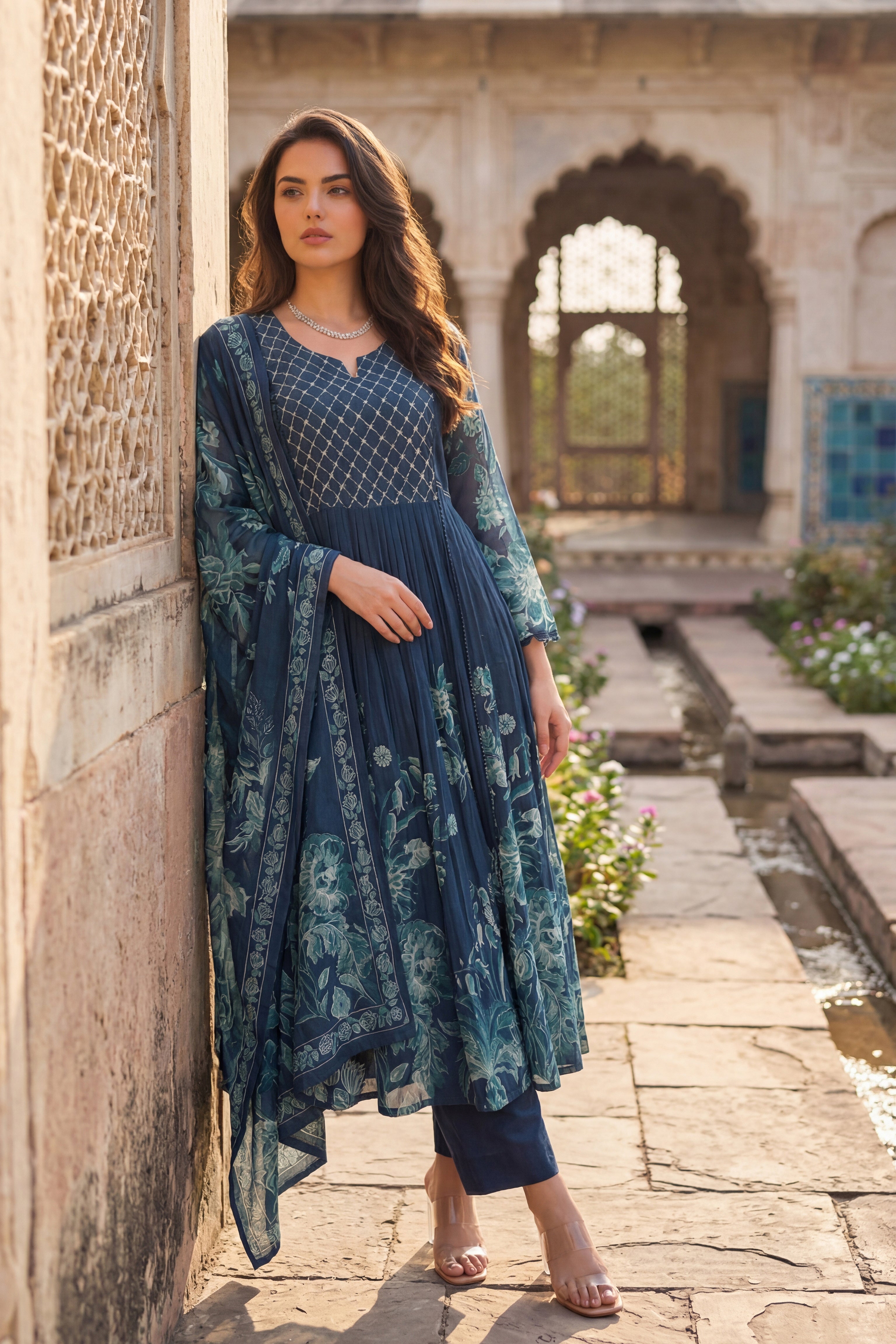 Teal Floral Flow Suit Set