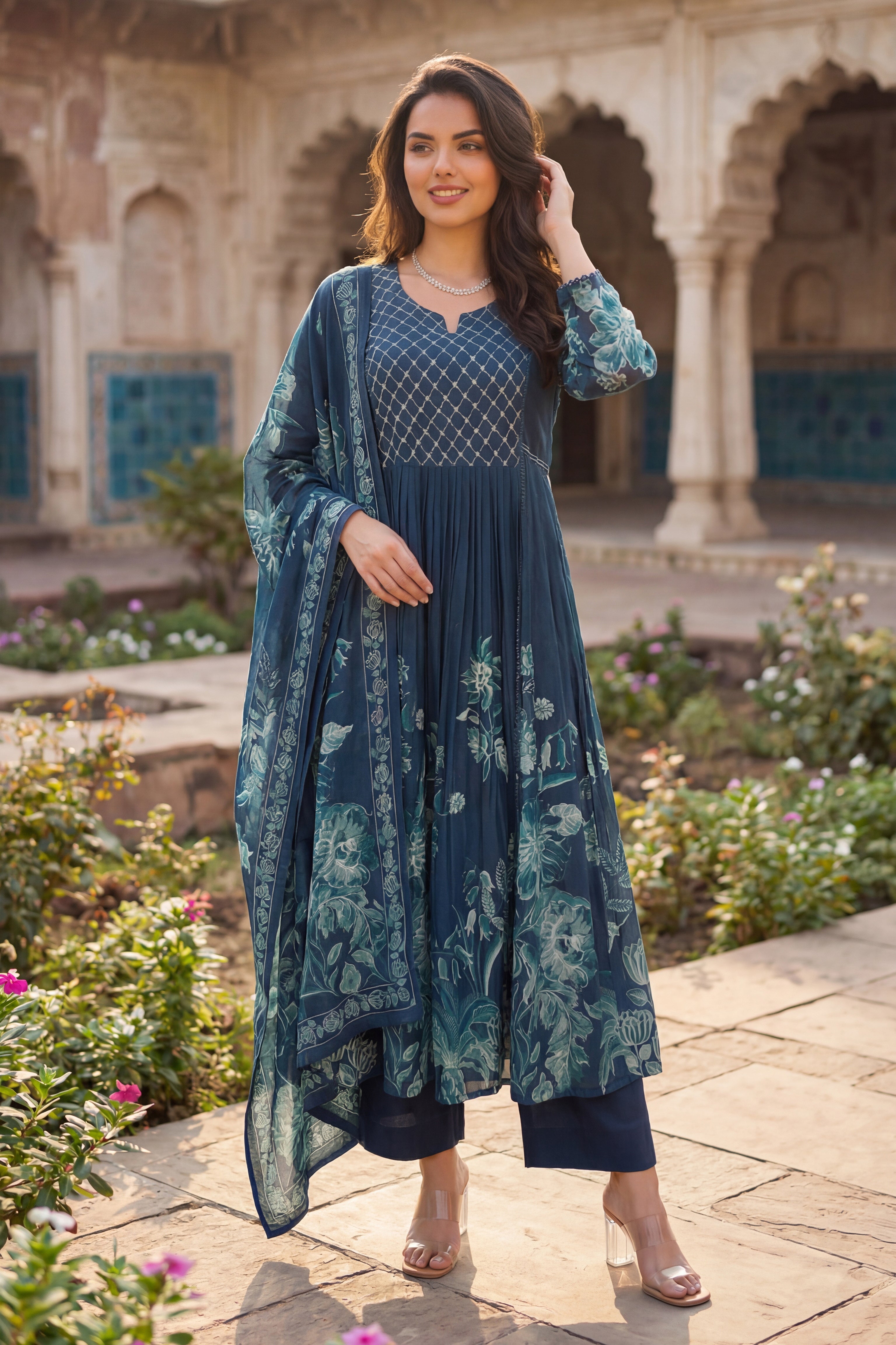 Teal Floral Flow Suit Set