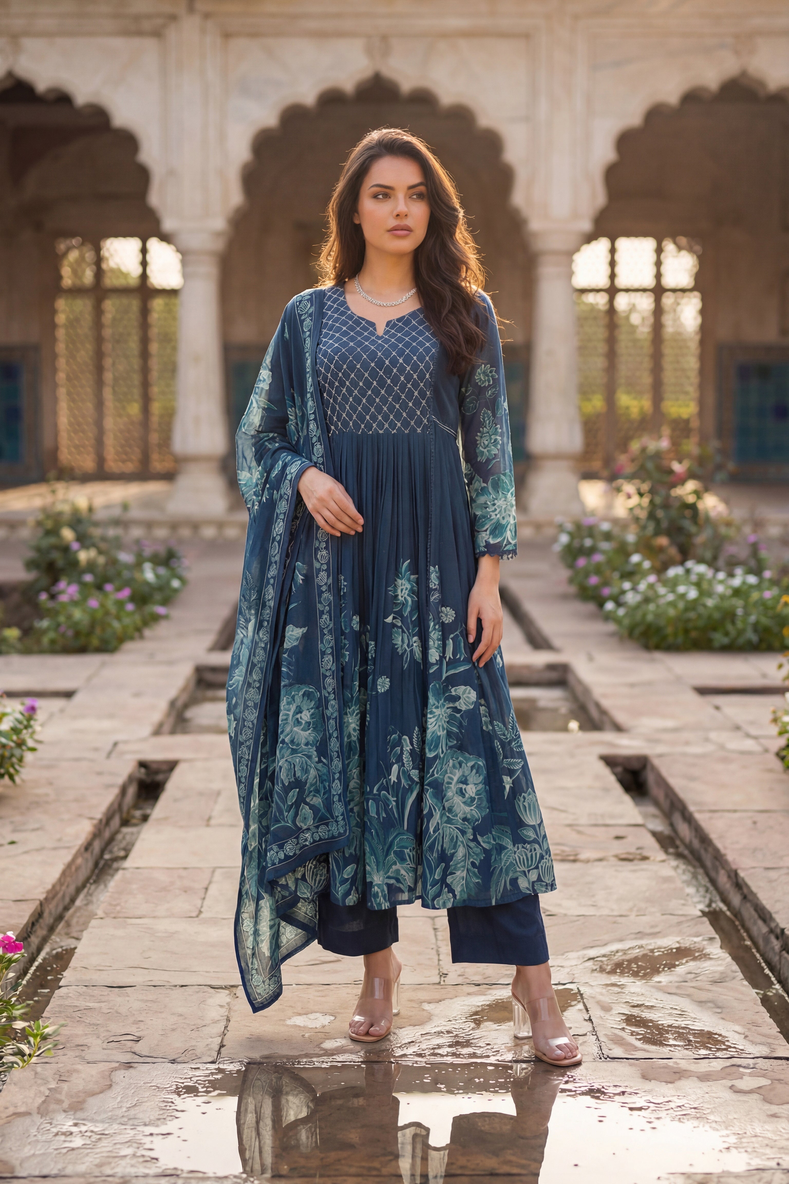 Teal Floral Flow Suit Set