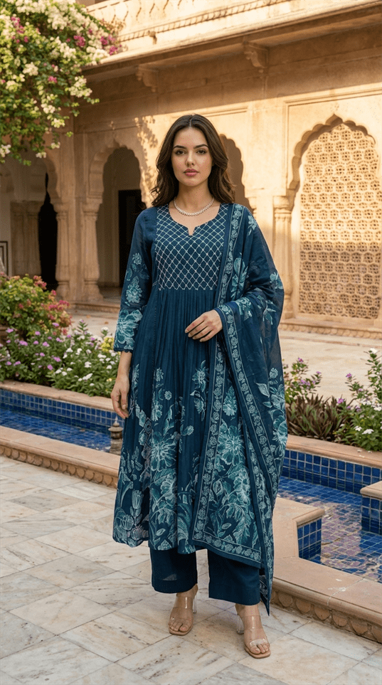 Teal Floral Flow Suit Set