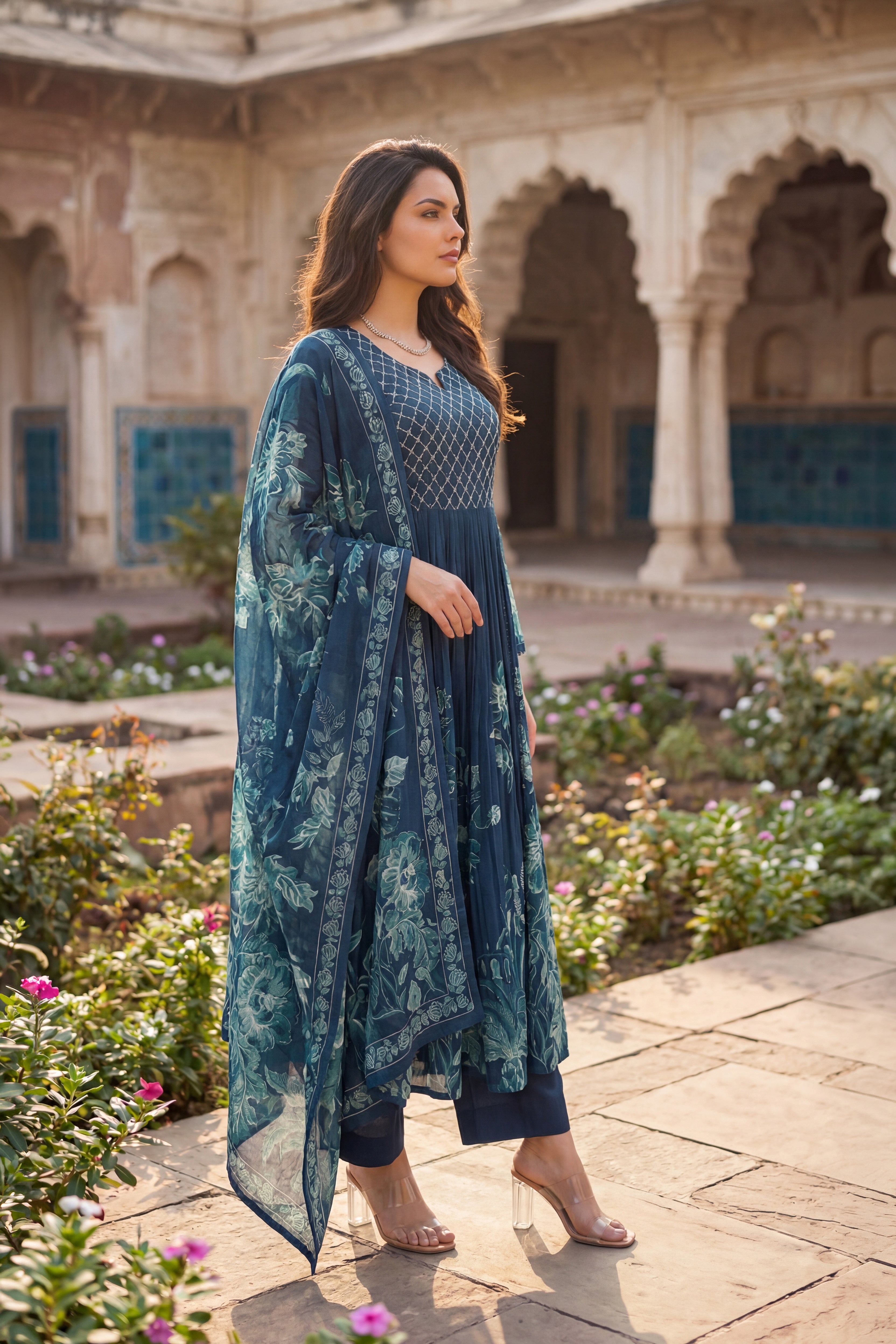 Teal Floral Flow Suit Set