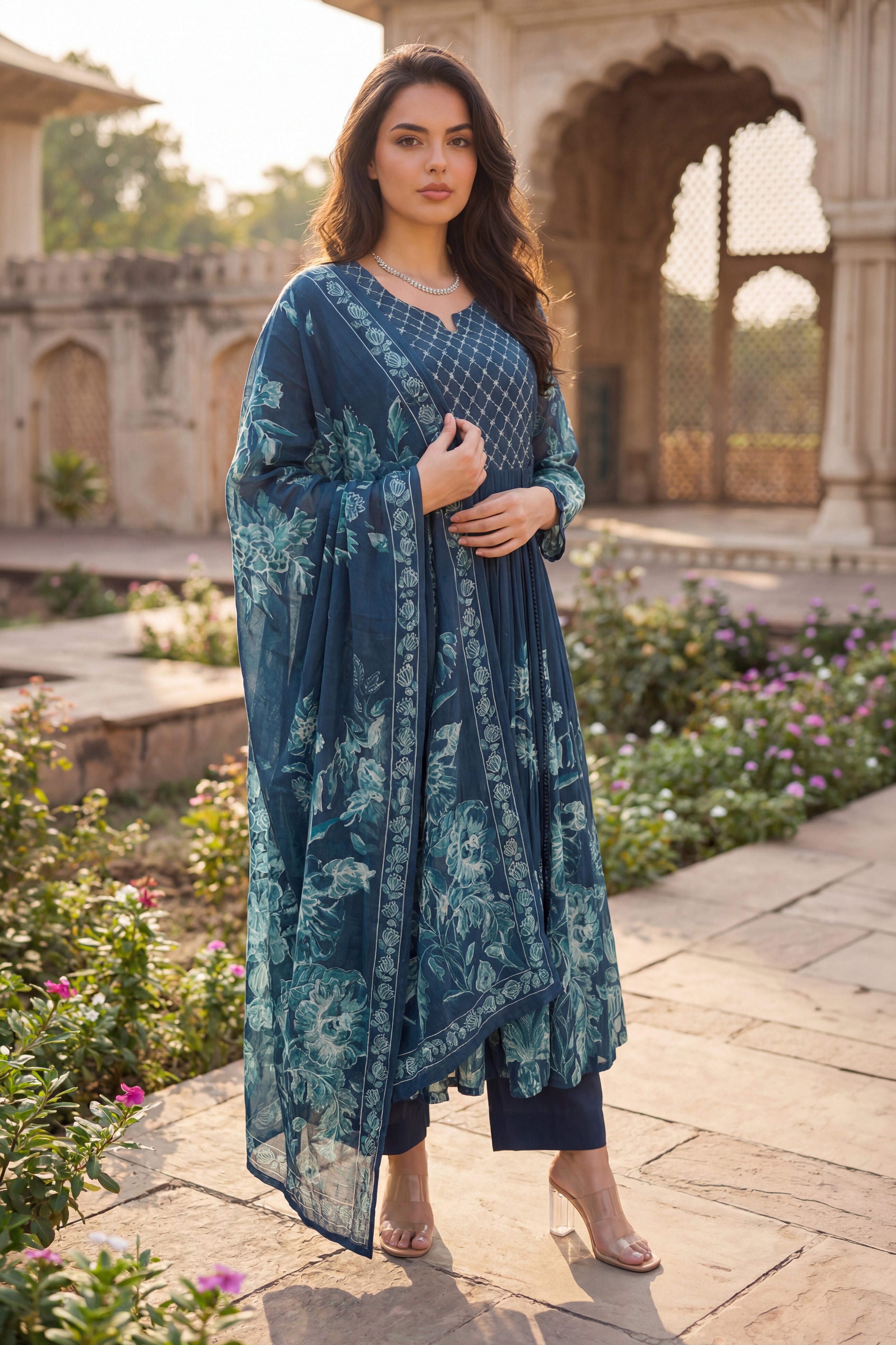 Teal Floral Flow Suit Set