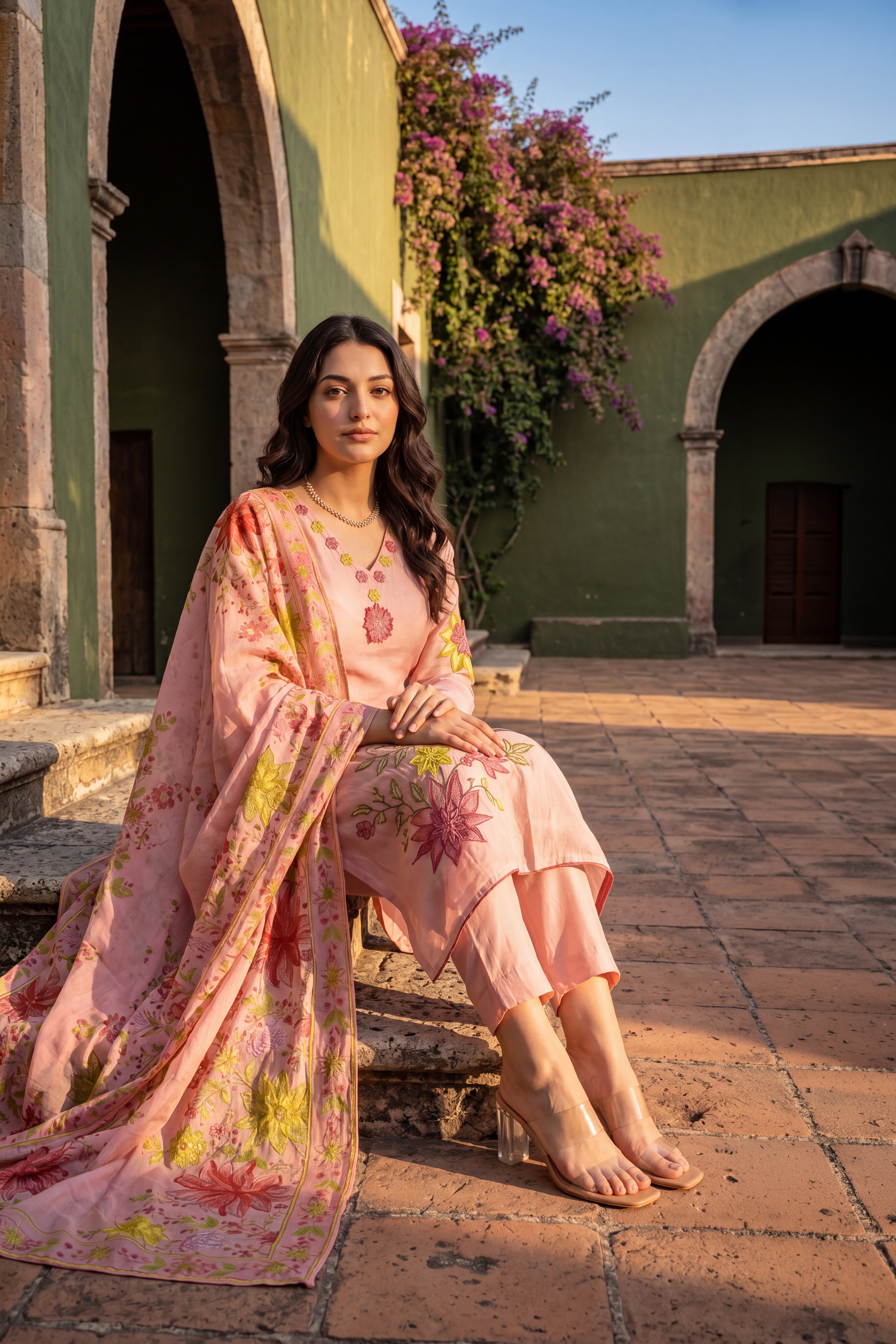Blush Bloom Chanderi Set