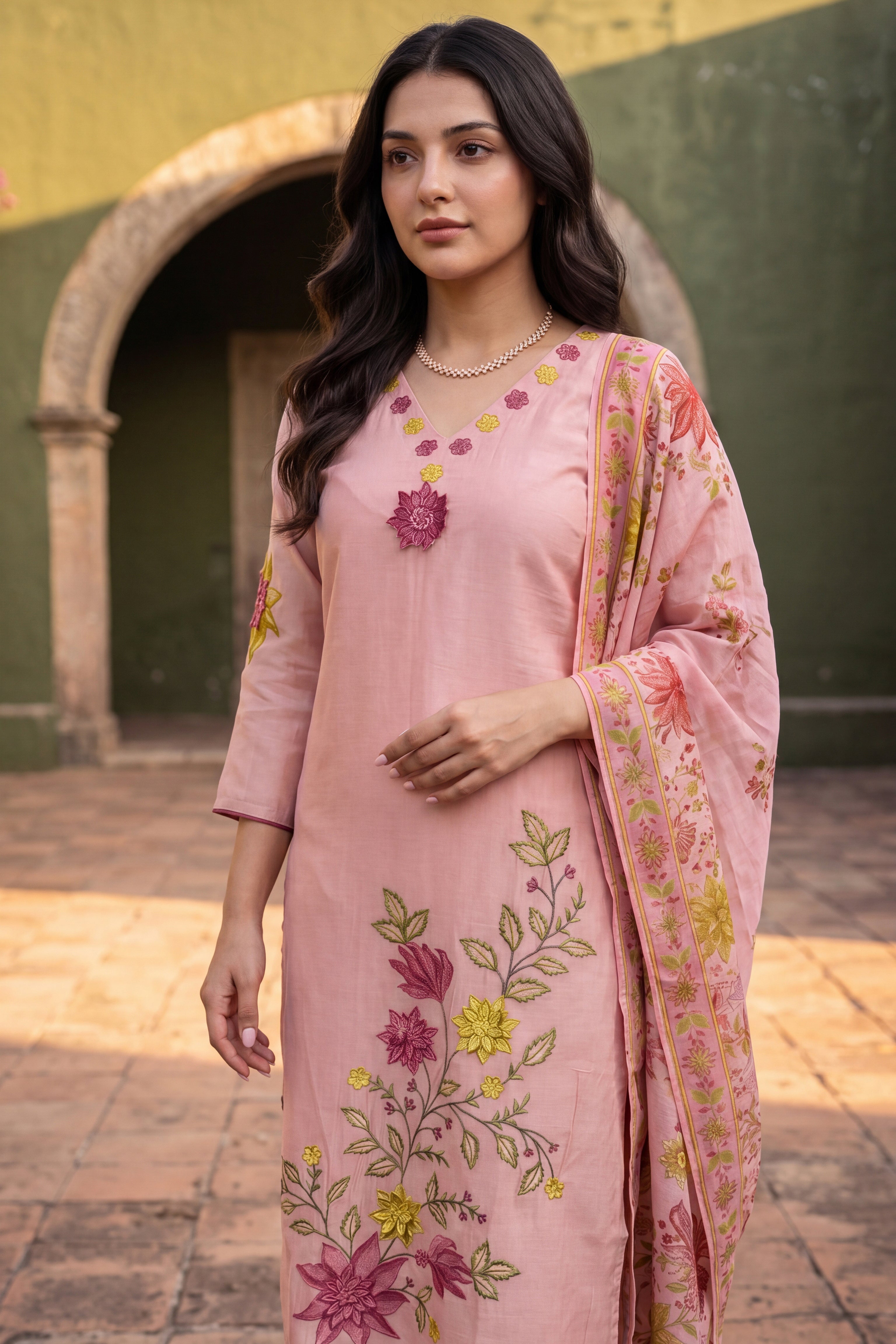 Blush Bloom Chanderi Set