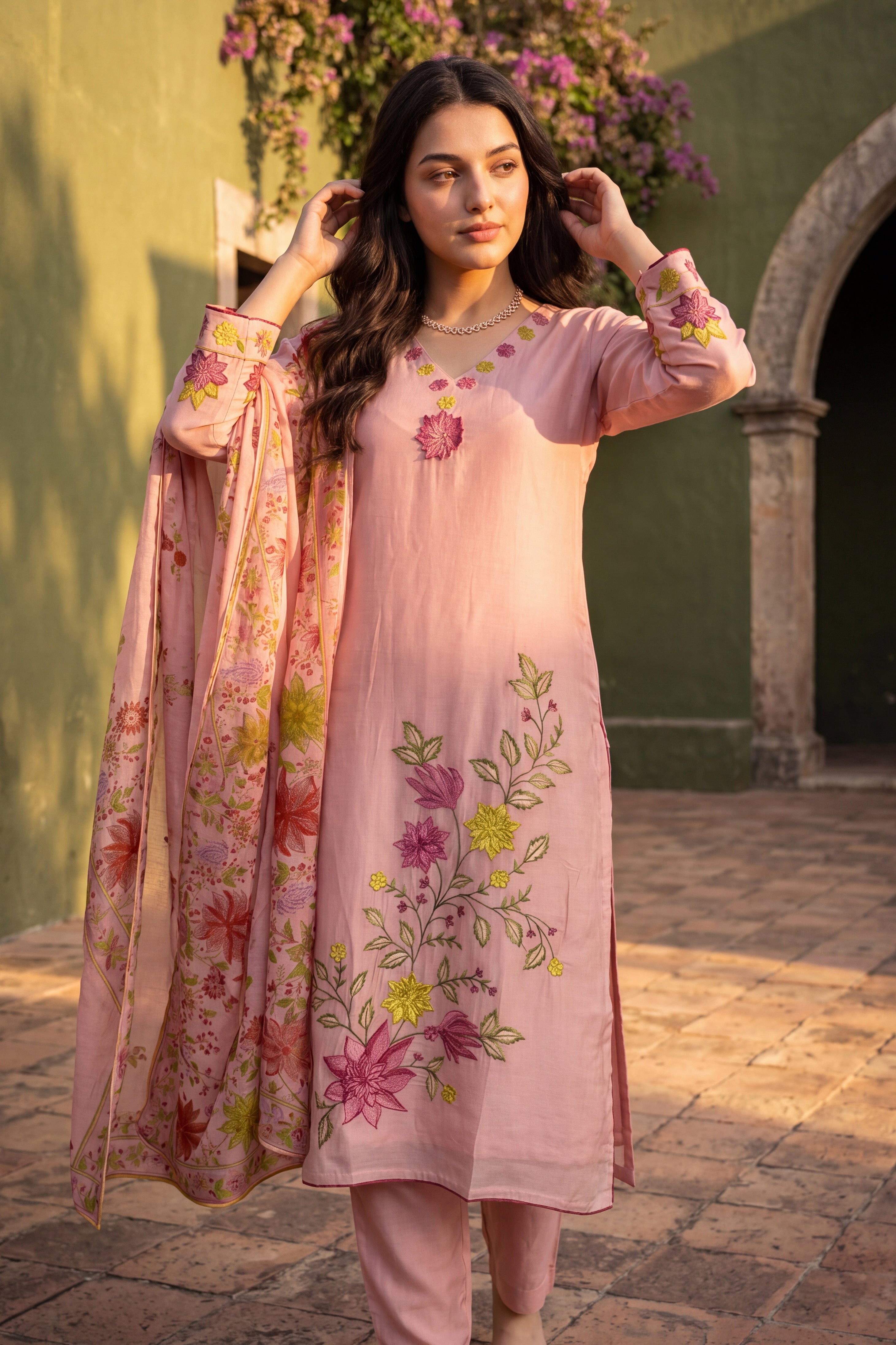 Blush Bloom Chanderi Set