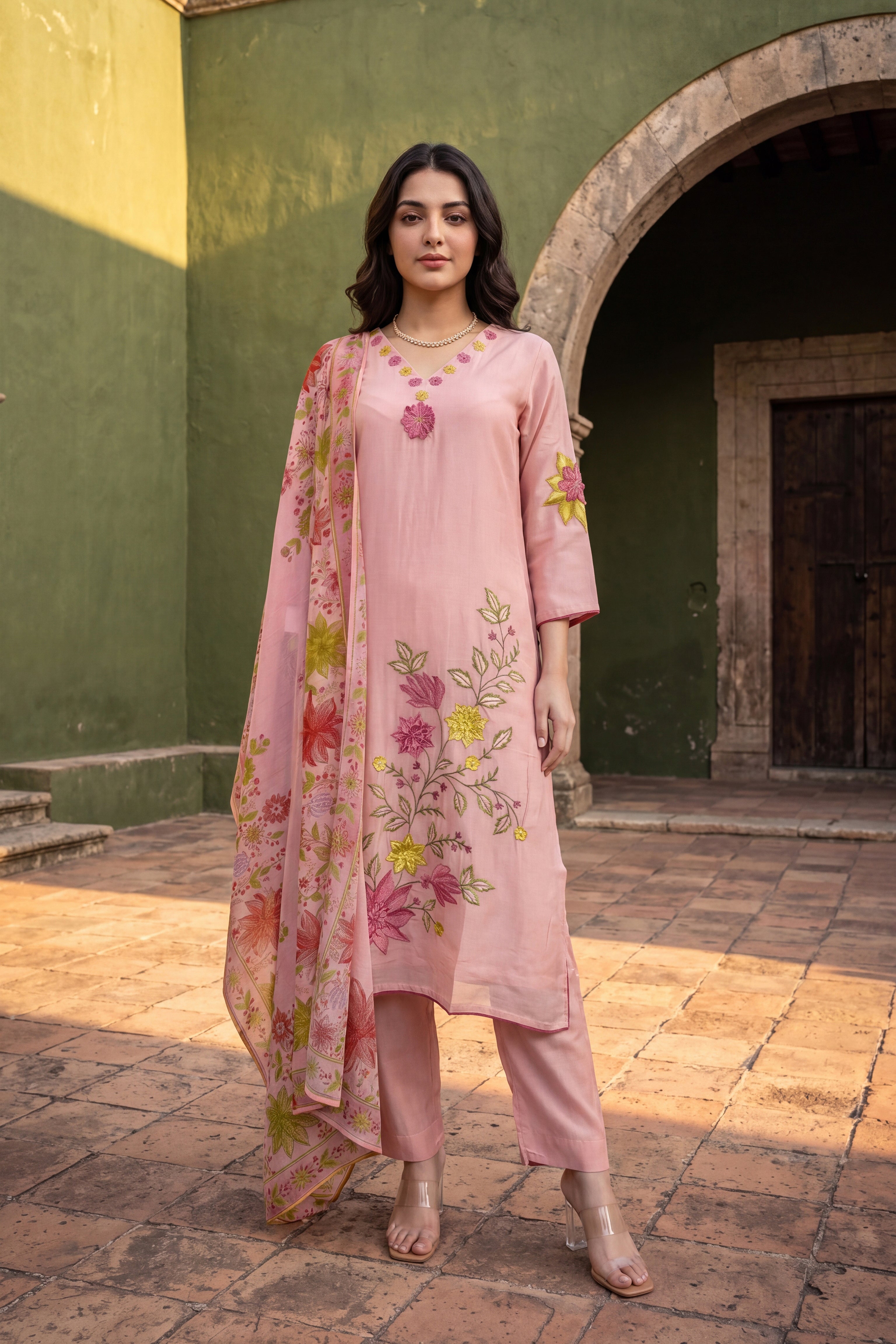 Blush Bloom Chanderi Set