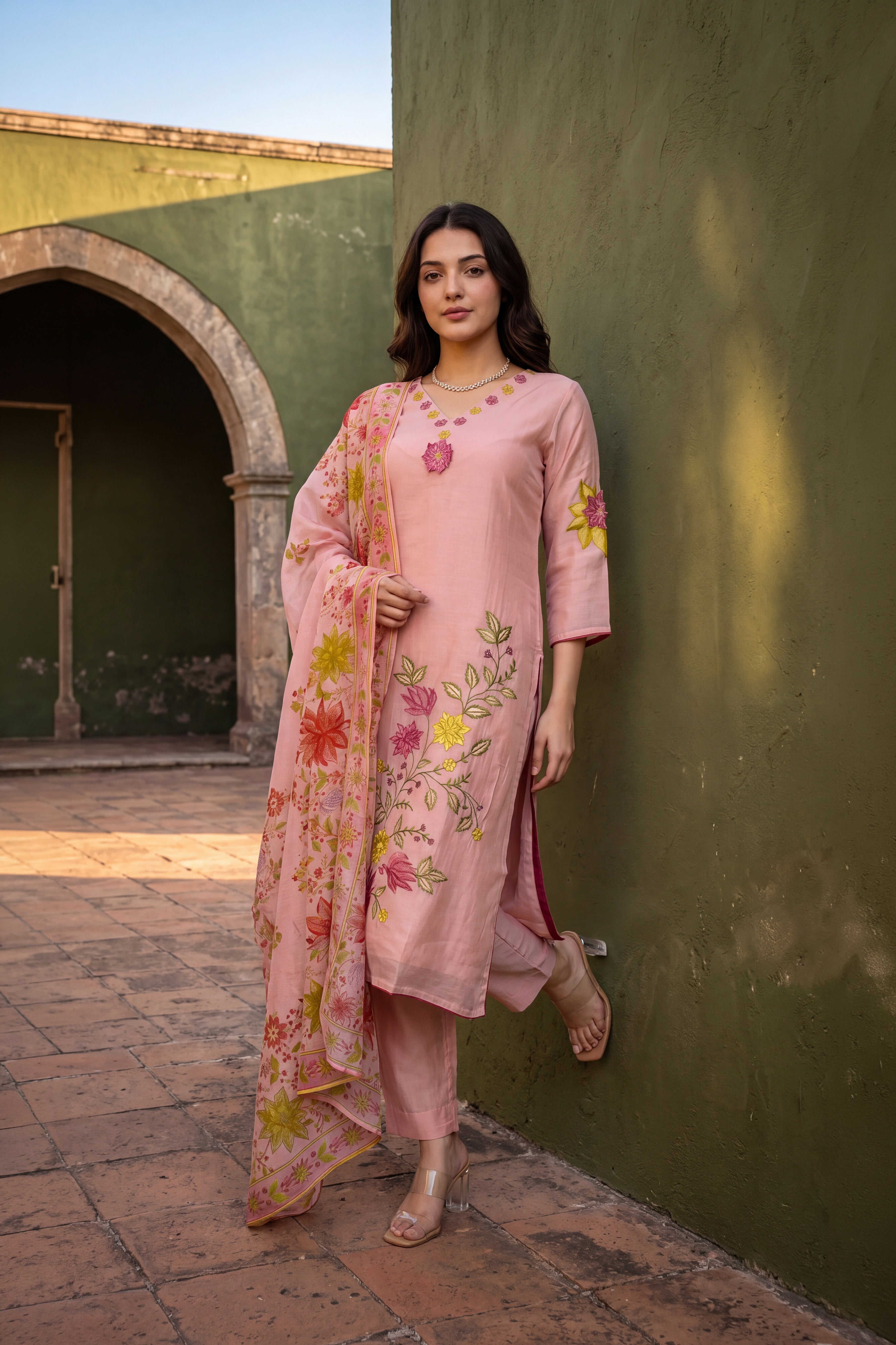 Blush Bloom Chanderi Set