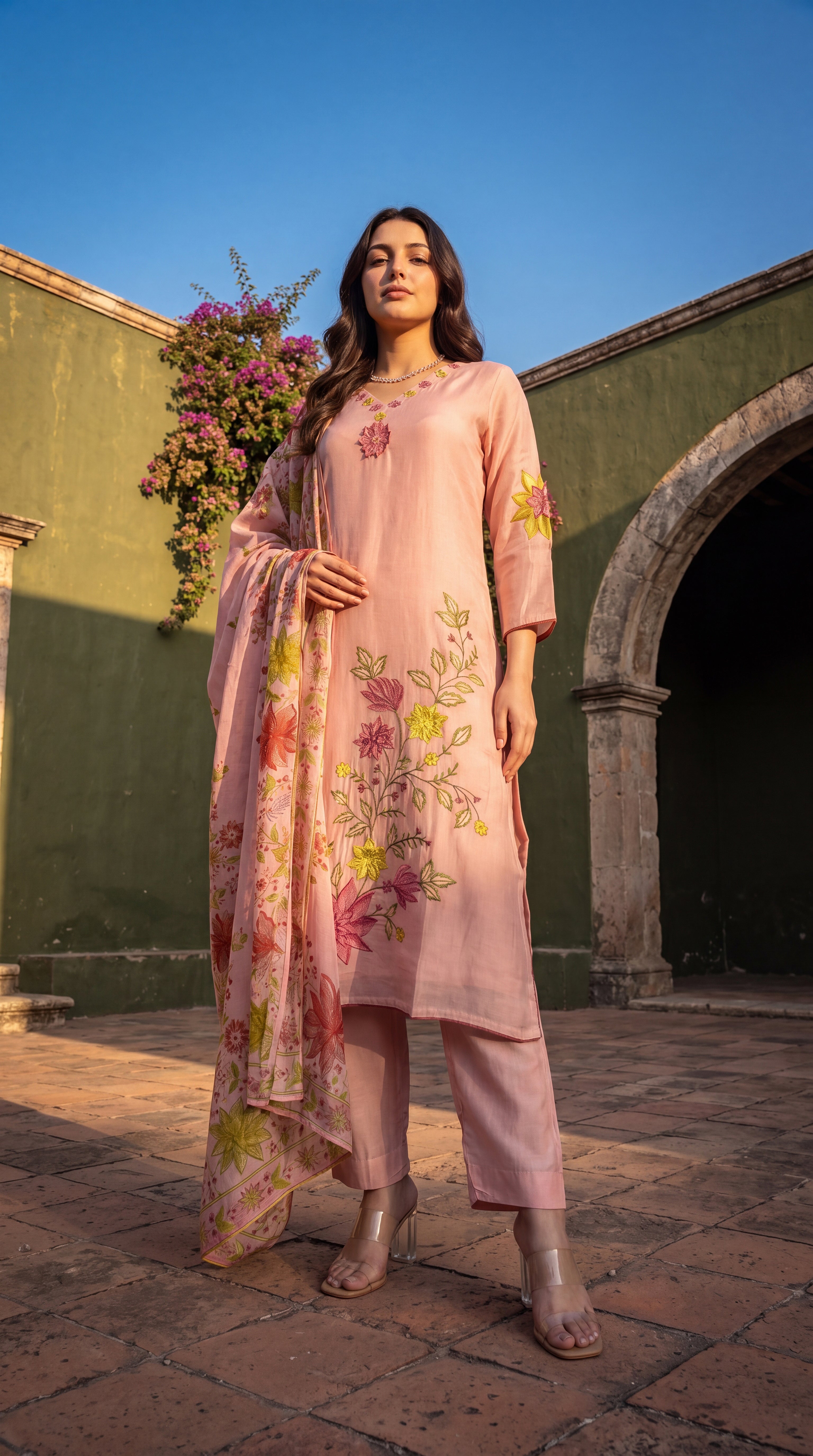 Blush Petal Chanderi Suit Set