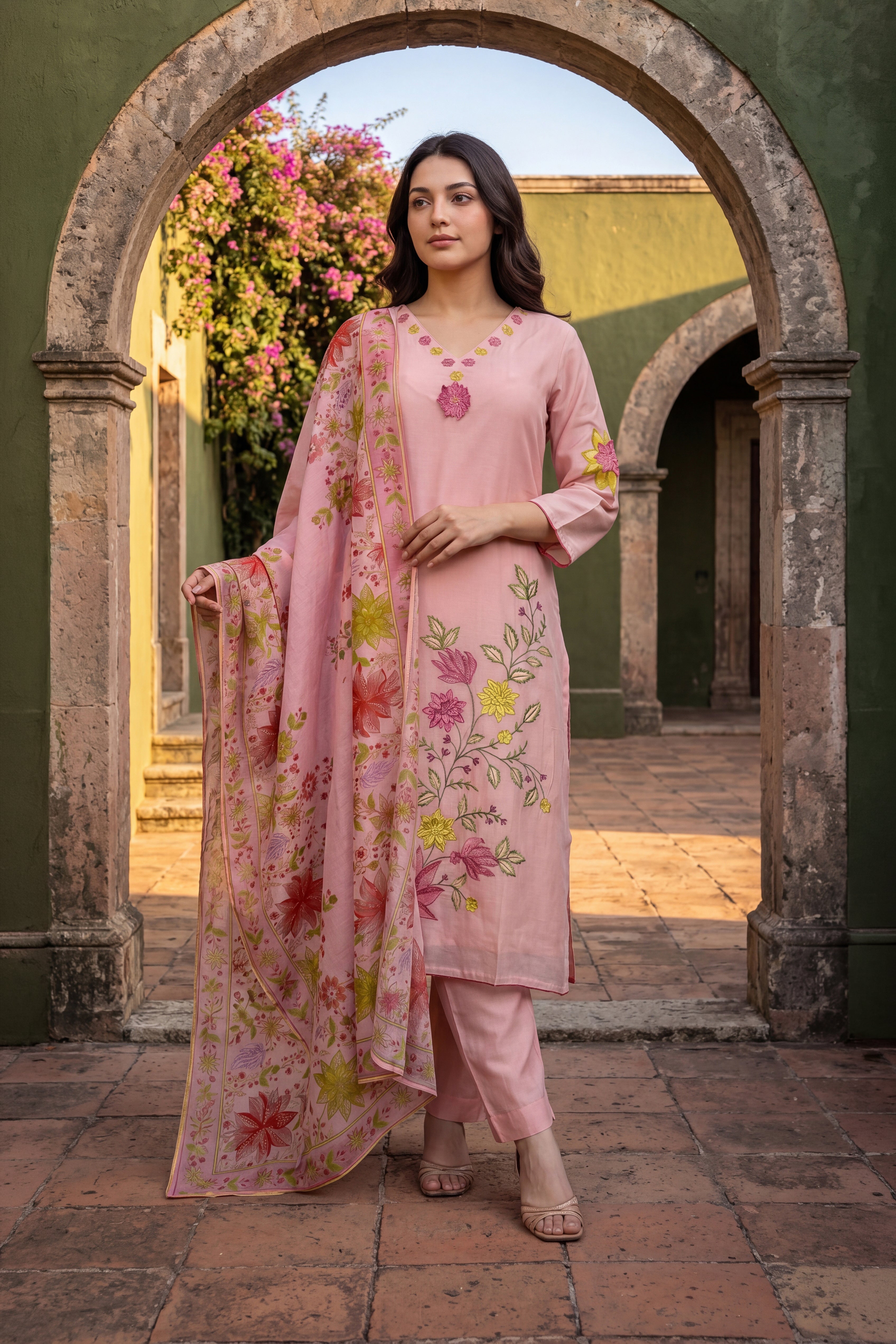 Blush Bloom Chanderi Set