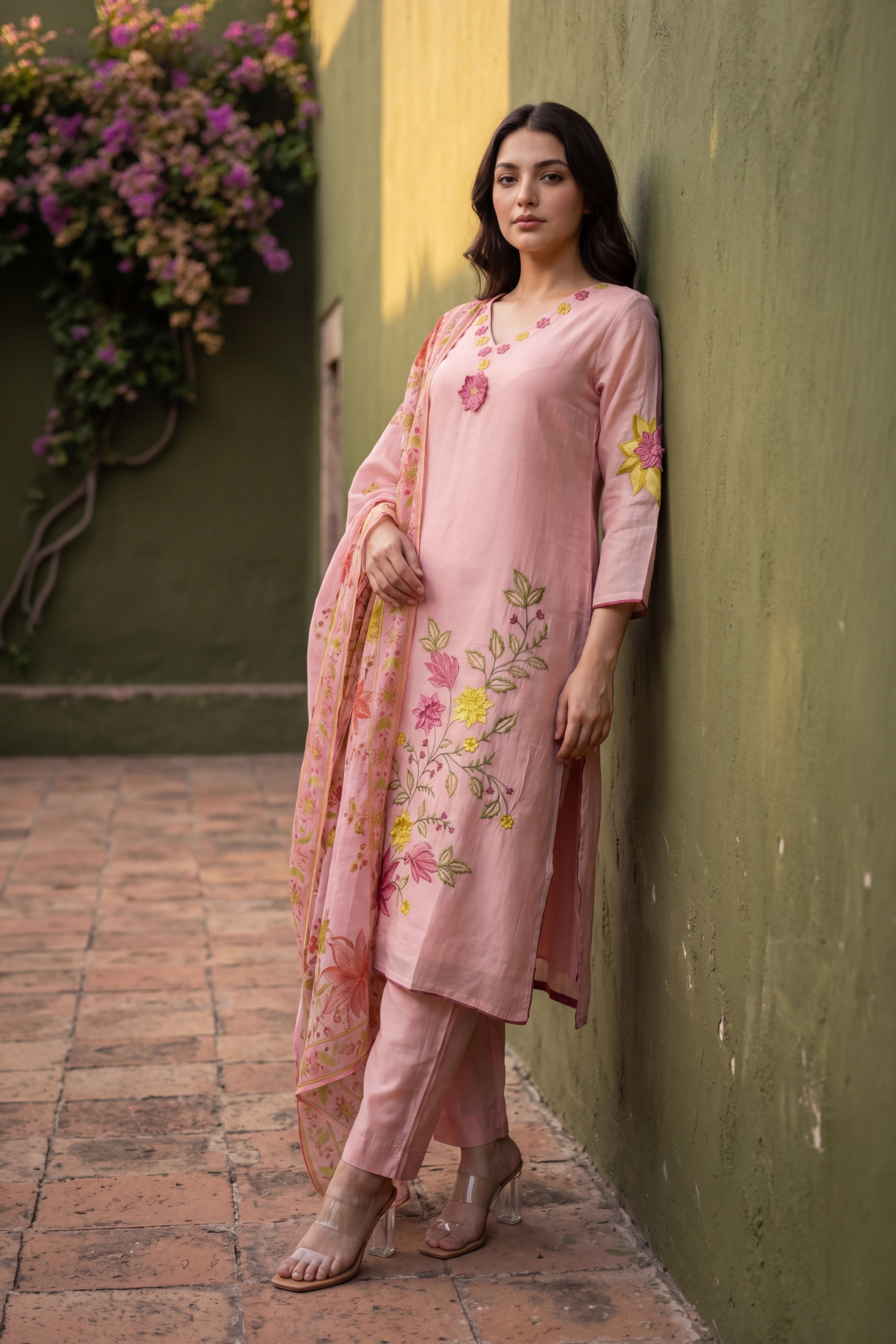Blush Bloom Chanderi Set