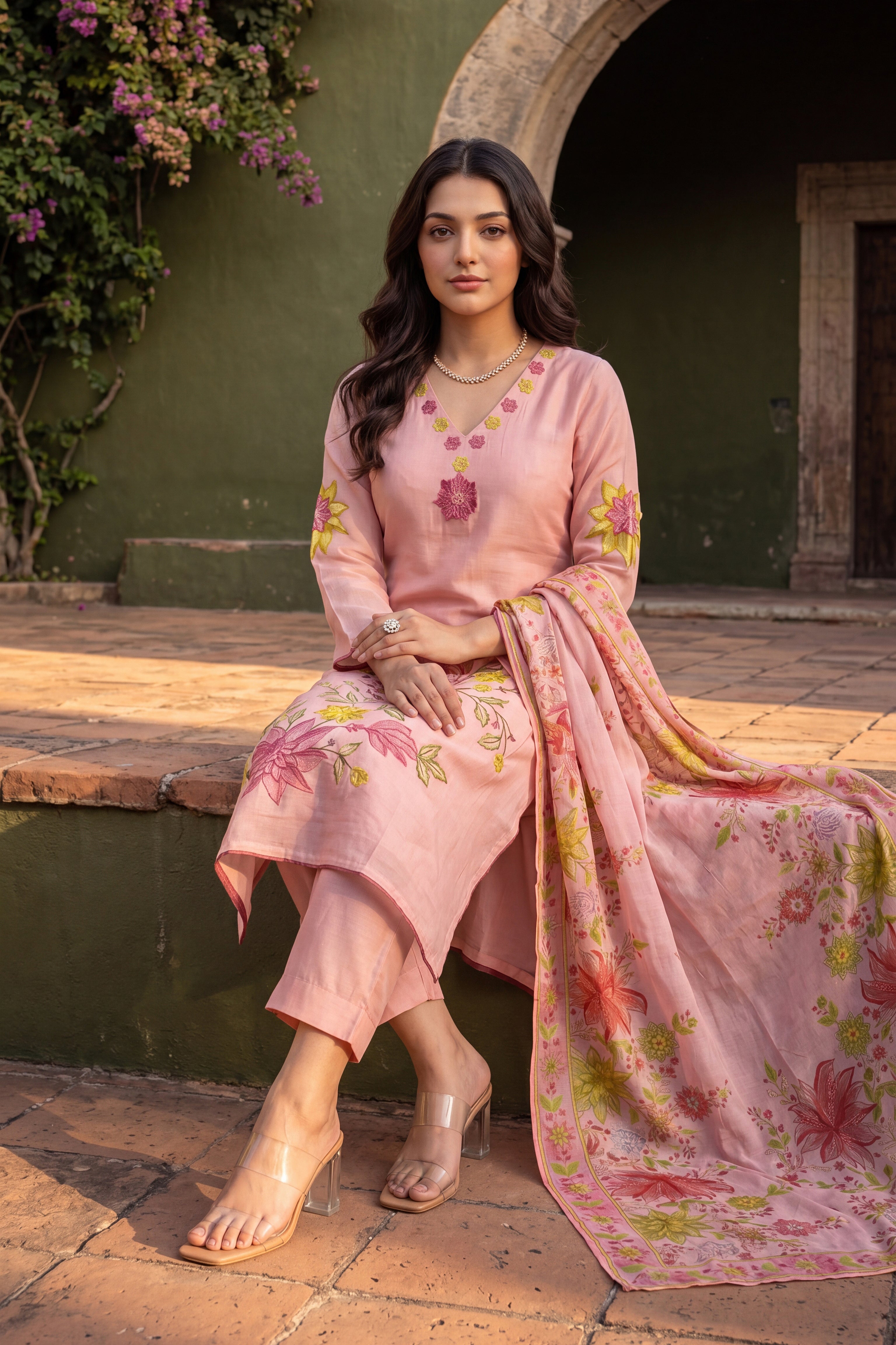 Blush Bloom Chanderi Set