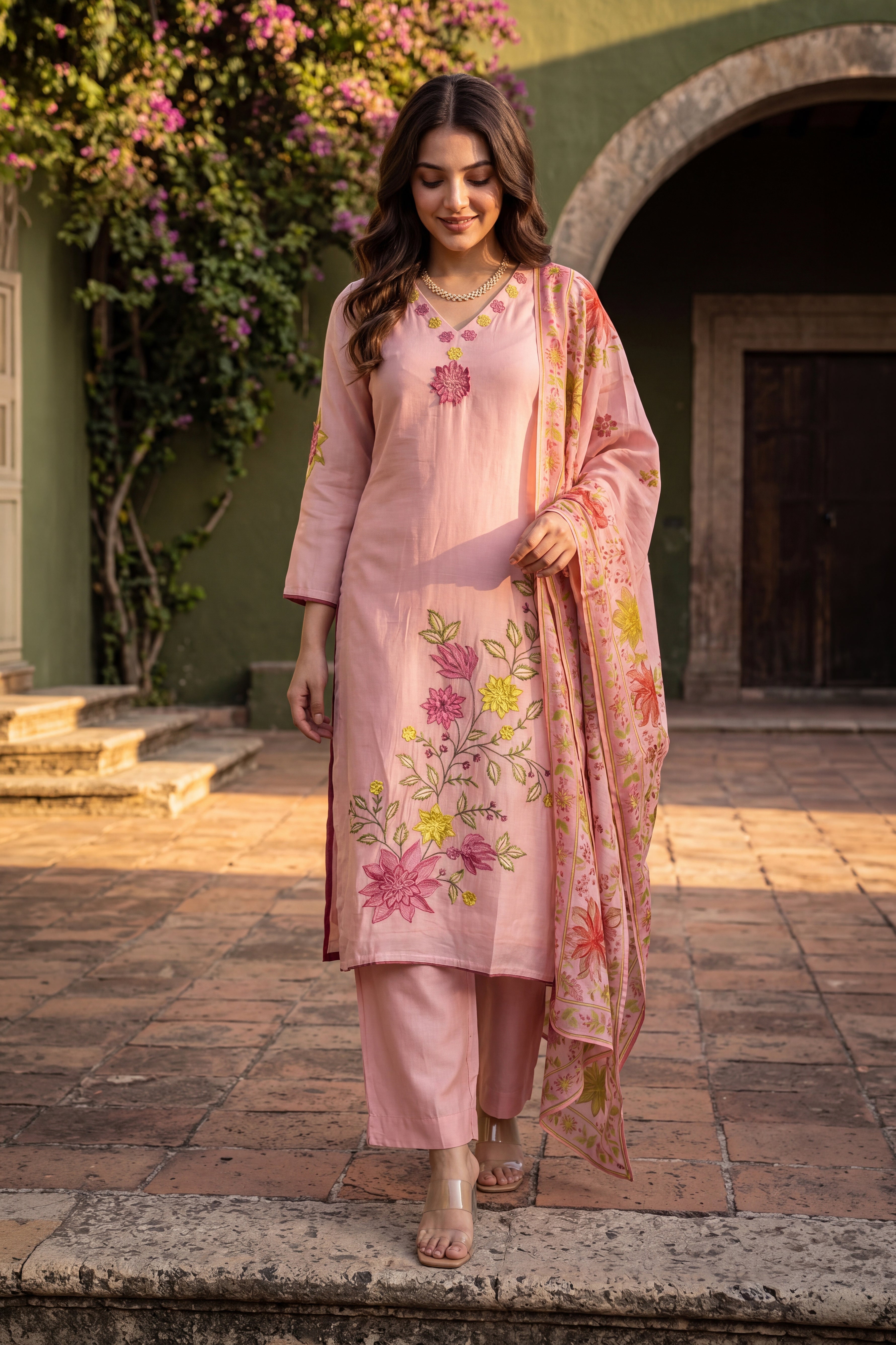 Blush Bloom Chanderi Set