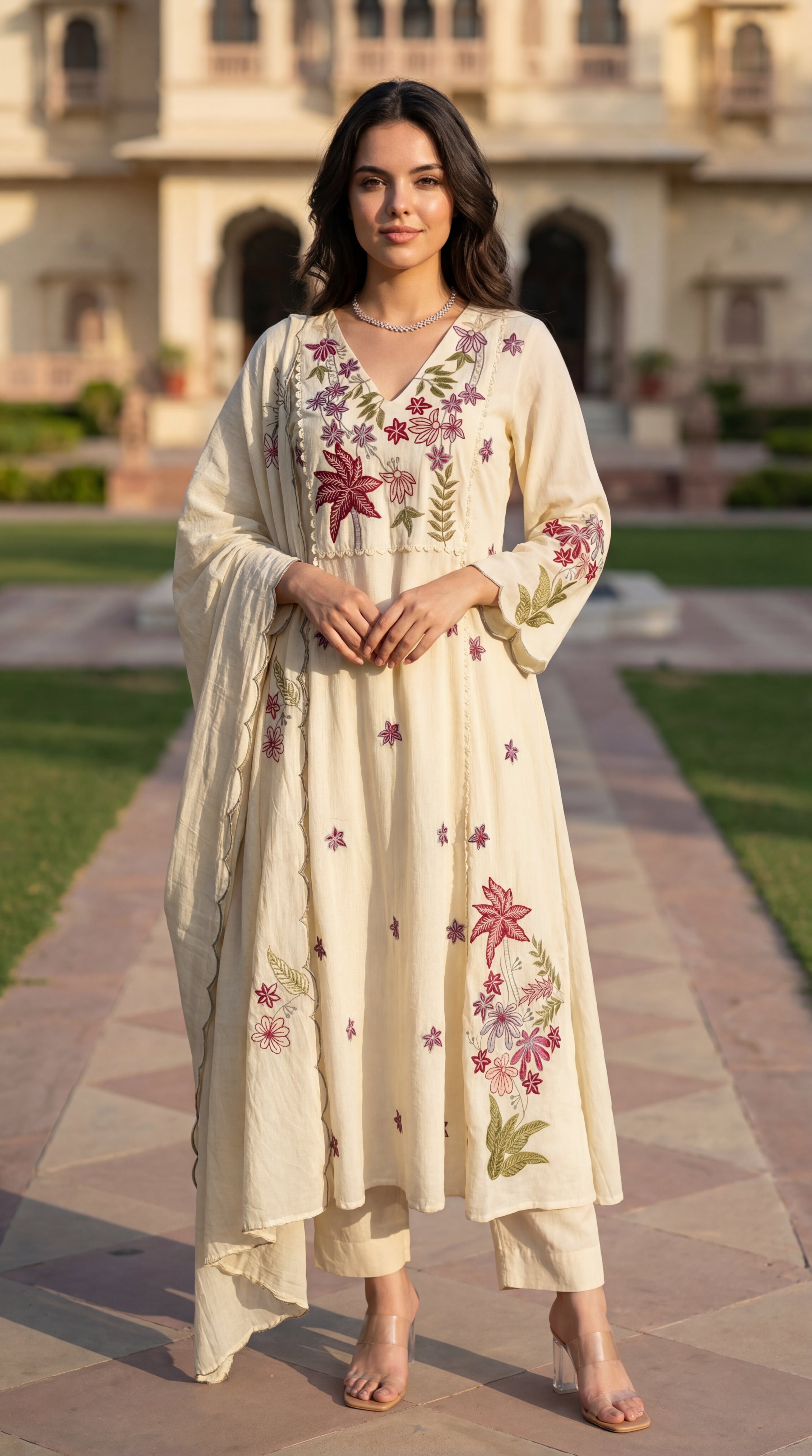 Ivory Petal Chanderi Suit Set