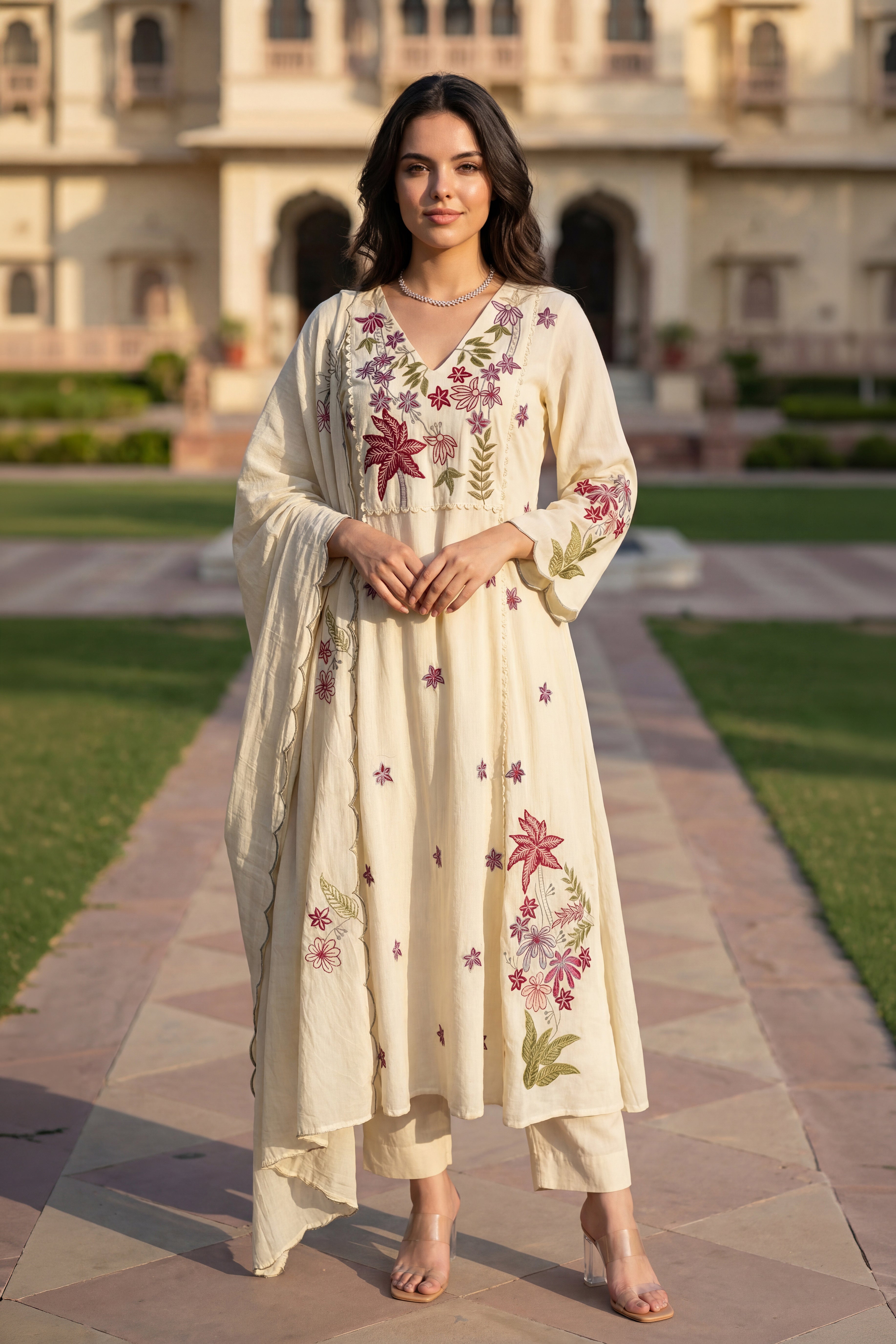 Ivory Petal Chanderi Suit Set