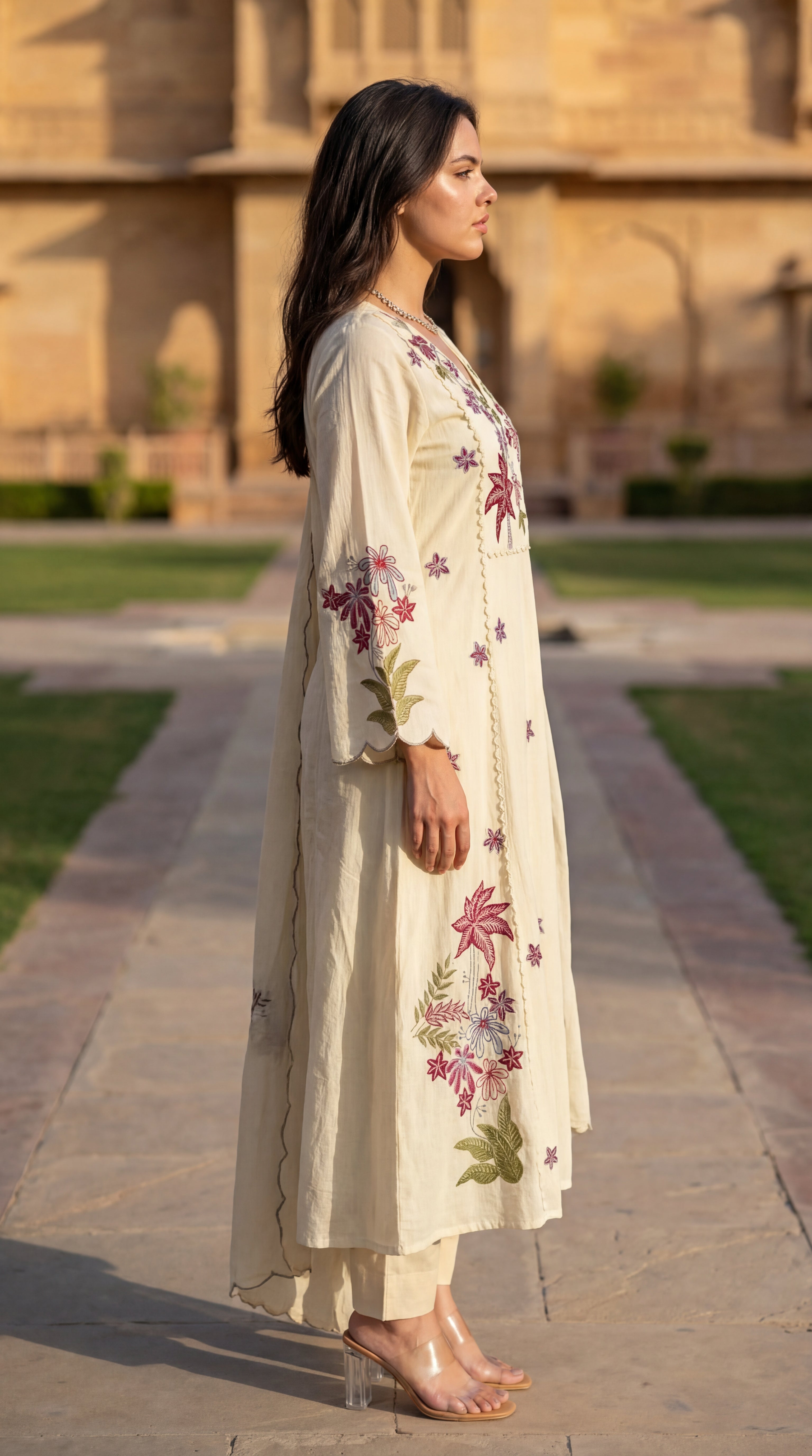 Ivory Petal Chanderi Suit Set