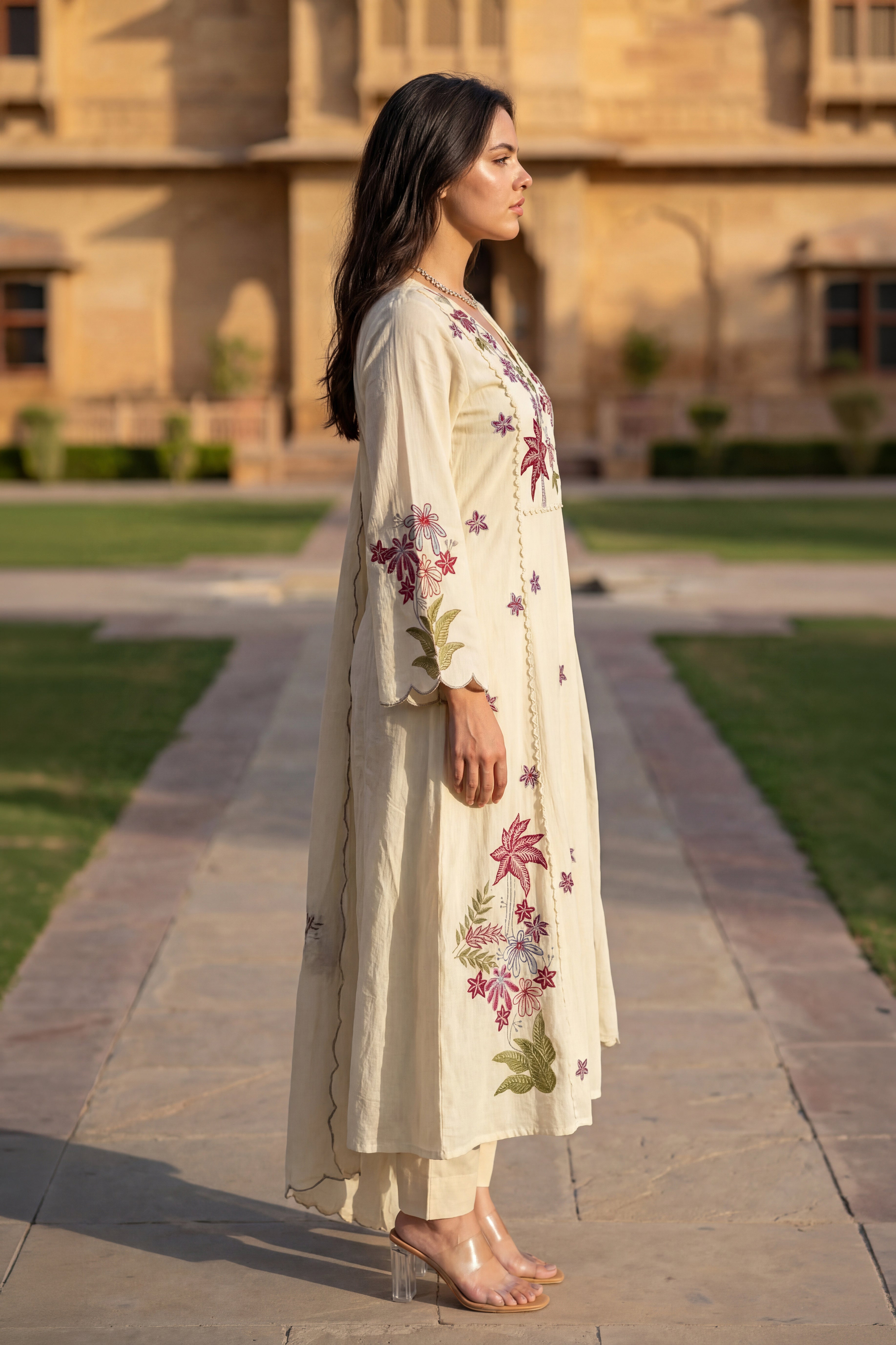 Ivory Petal Chanderi Suit Set