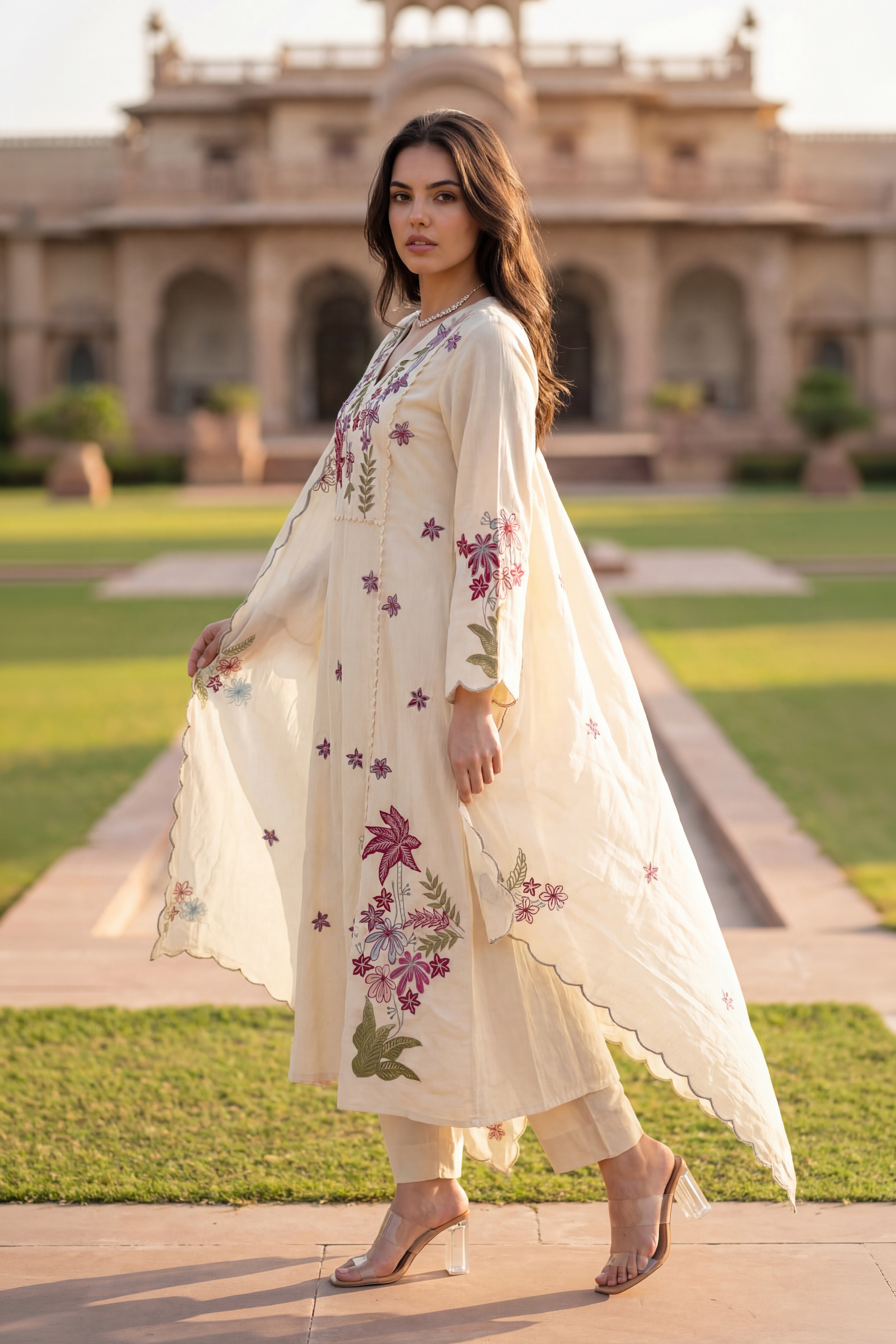 Ivory Petal Chanderi Suit Set
