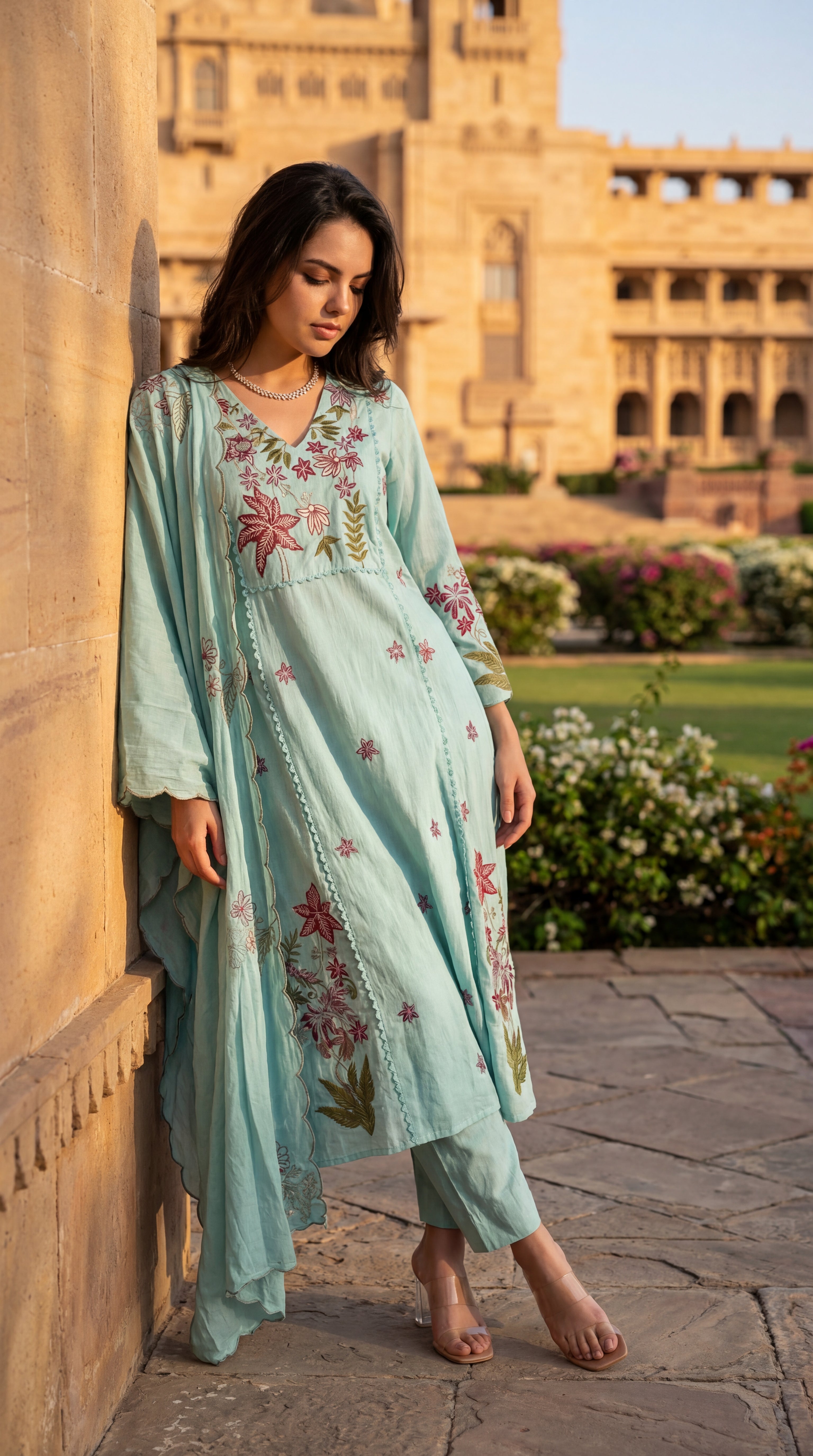 Seafoam Chanderi Suit Set