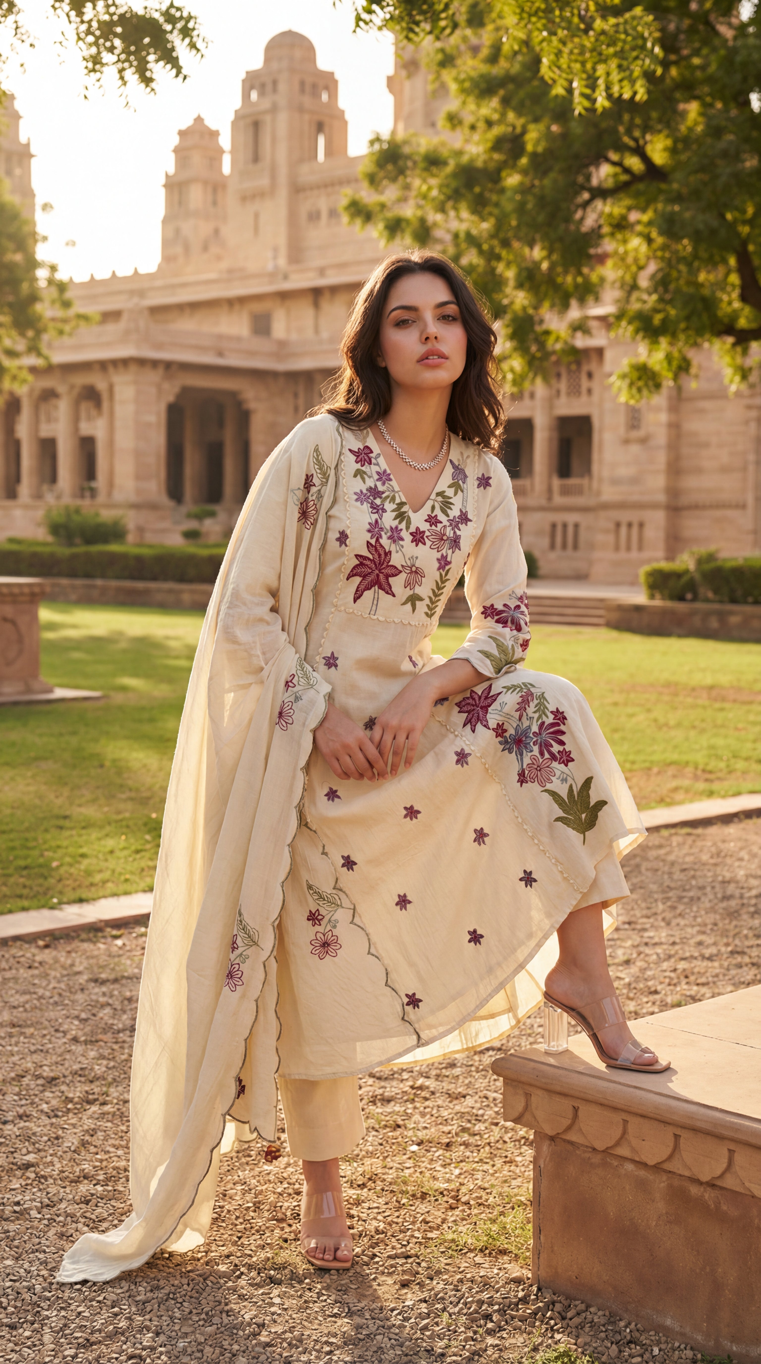 Ivory Petal Chanderi Suit Set