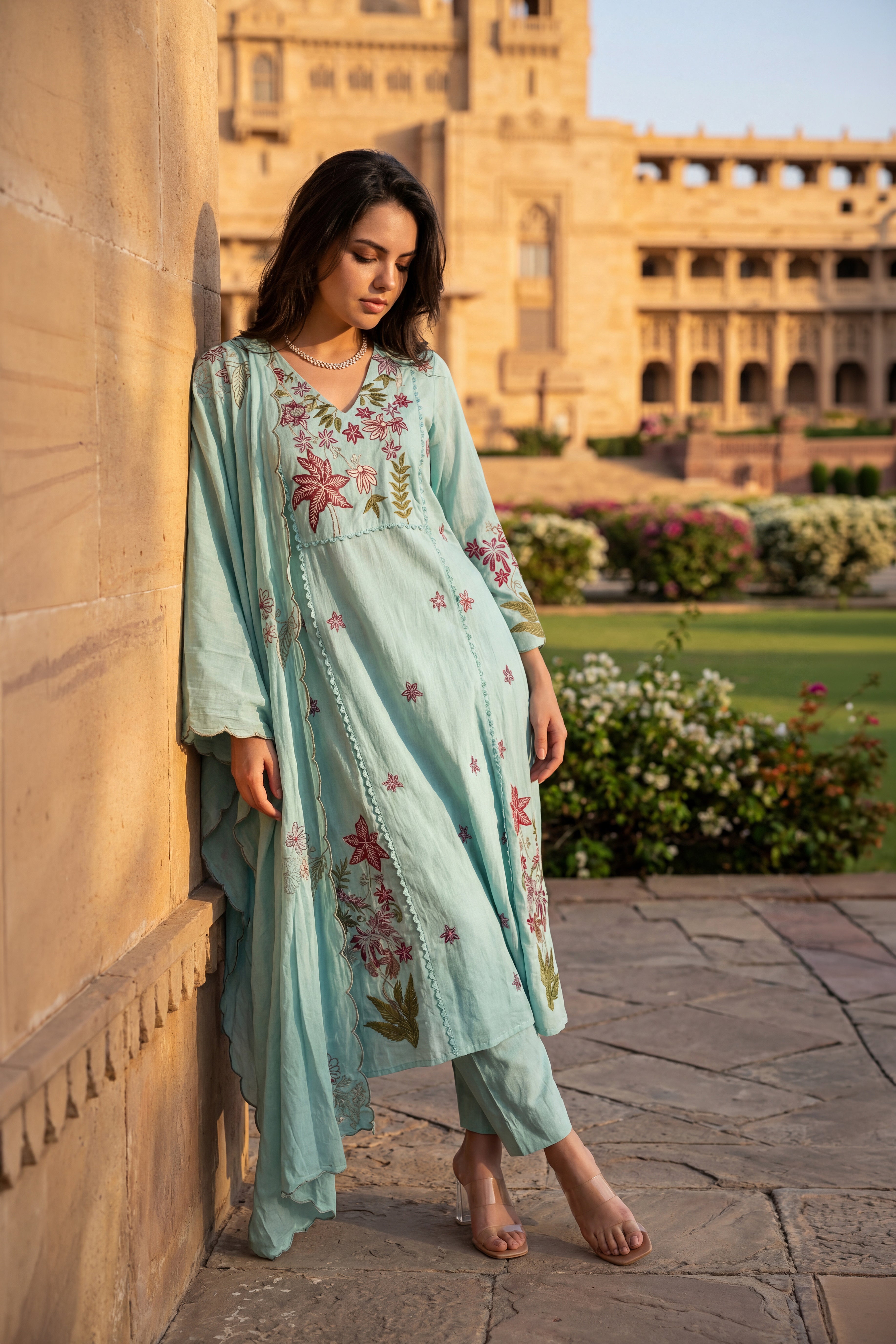 Seafoam Chanderi Suit Set