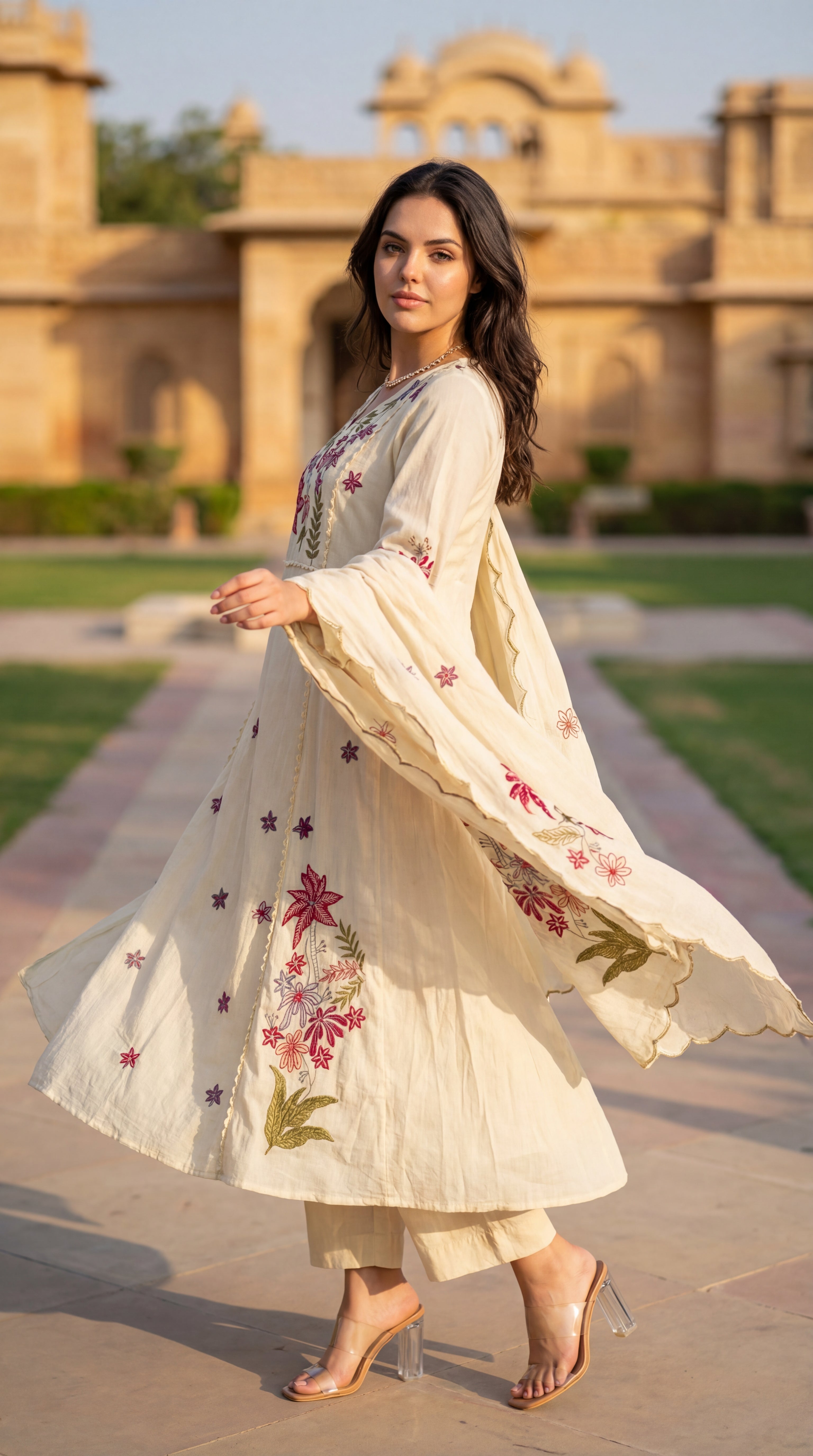 Ivory Petal Chanderi Suit Set