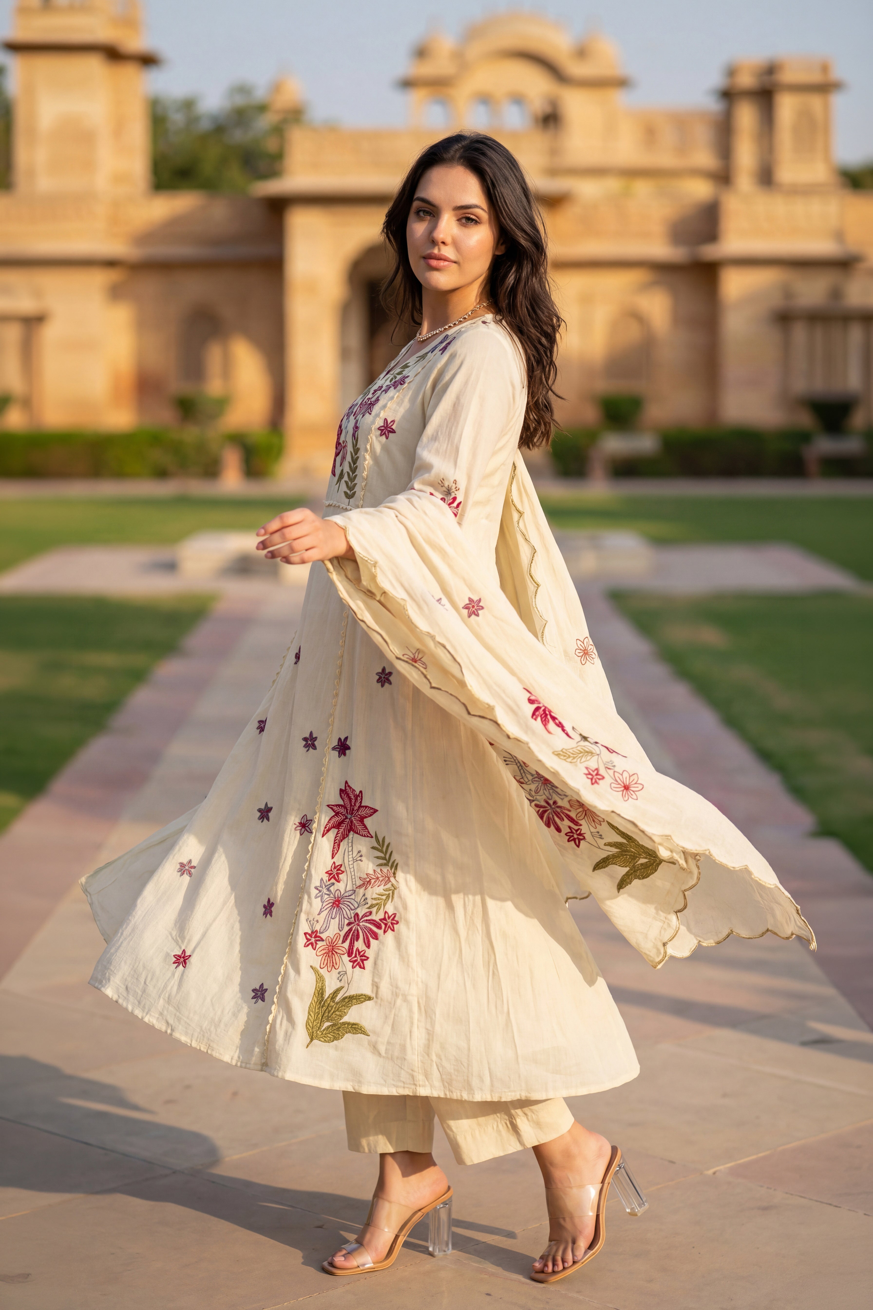 Ivory Petal Chanderi Suit Set