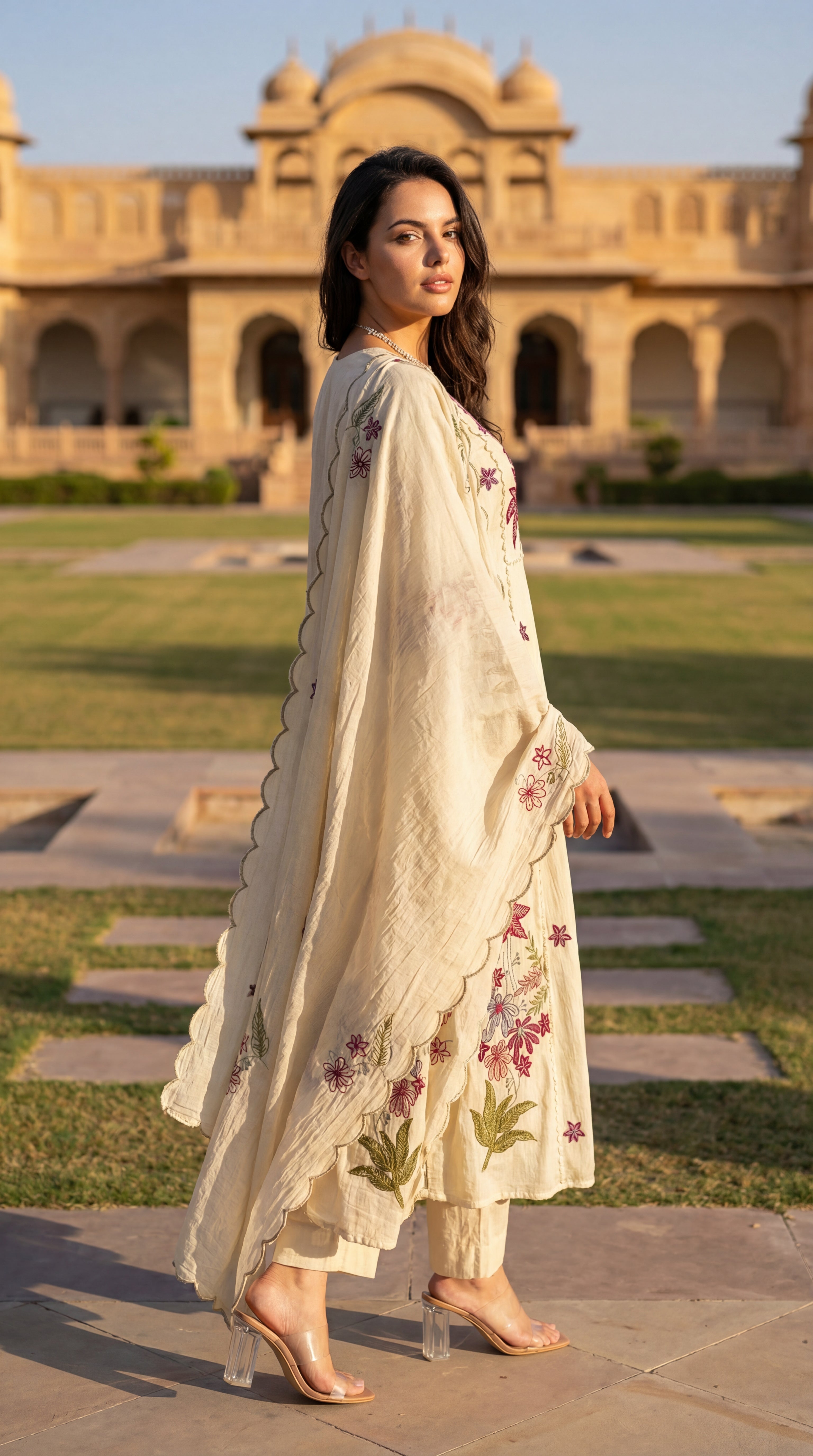 Ivory Petal Chanderi Suit Set