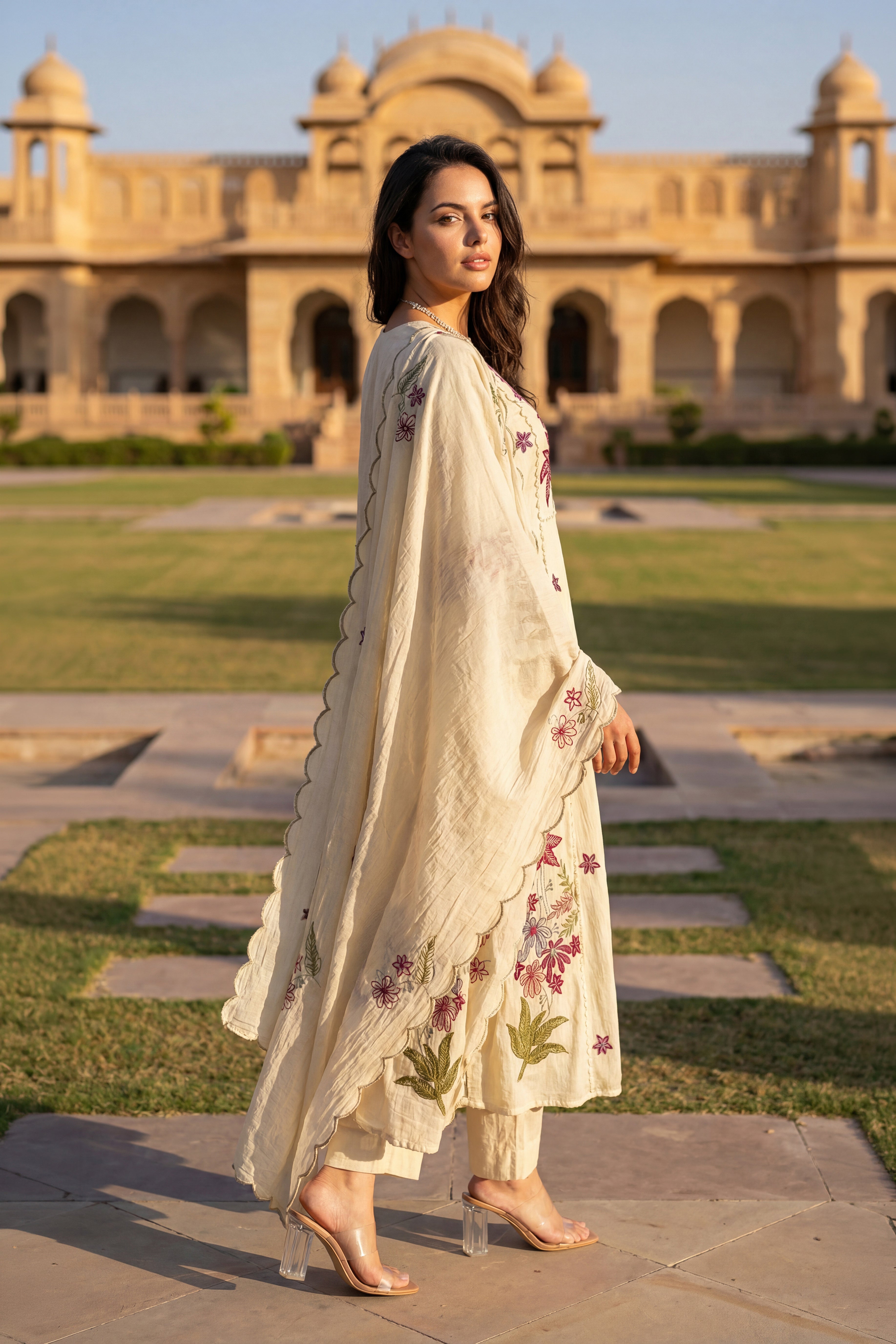 Ivory Petal Chanderi Suit Set