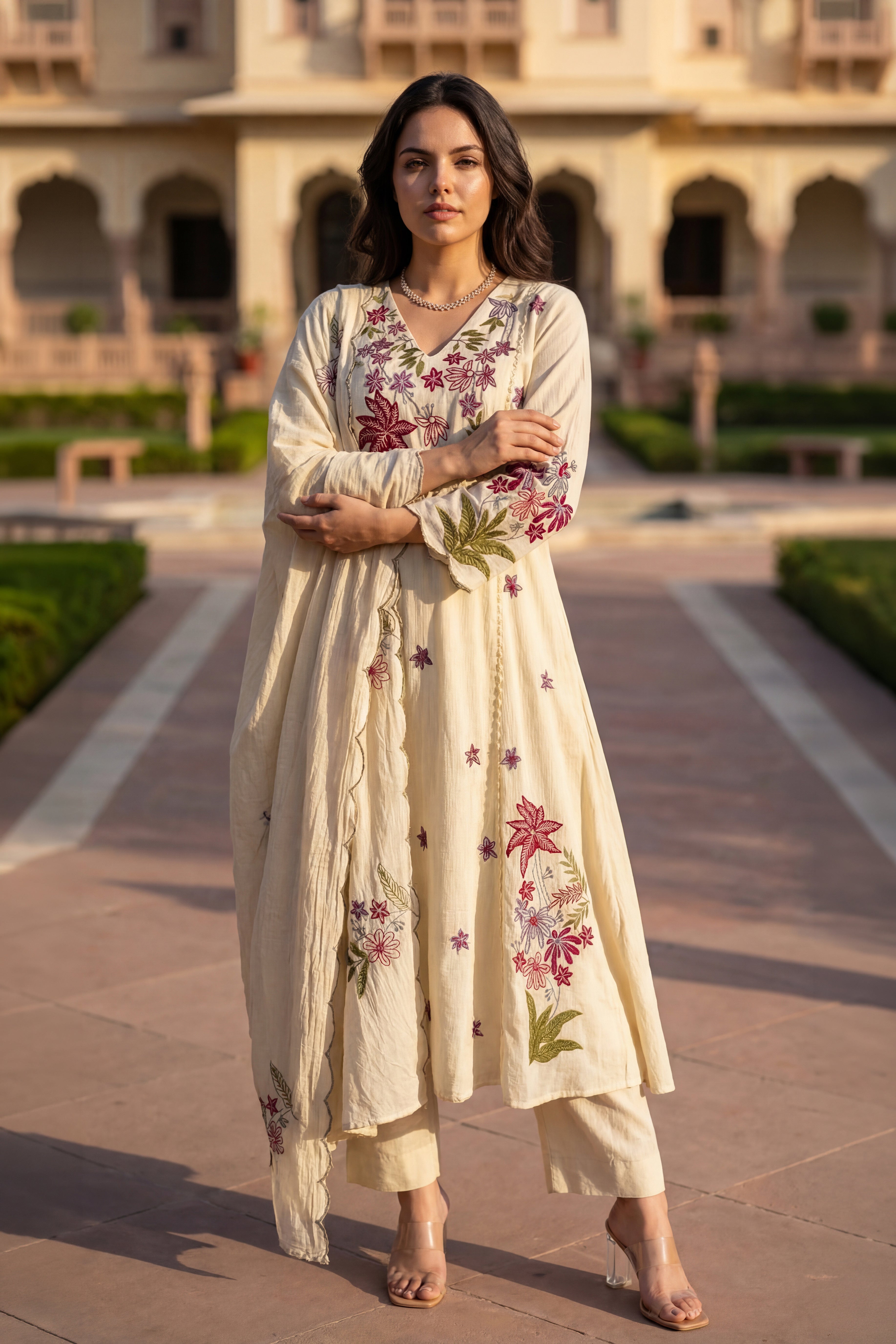 Ivory Petal Chanderi Suit Set