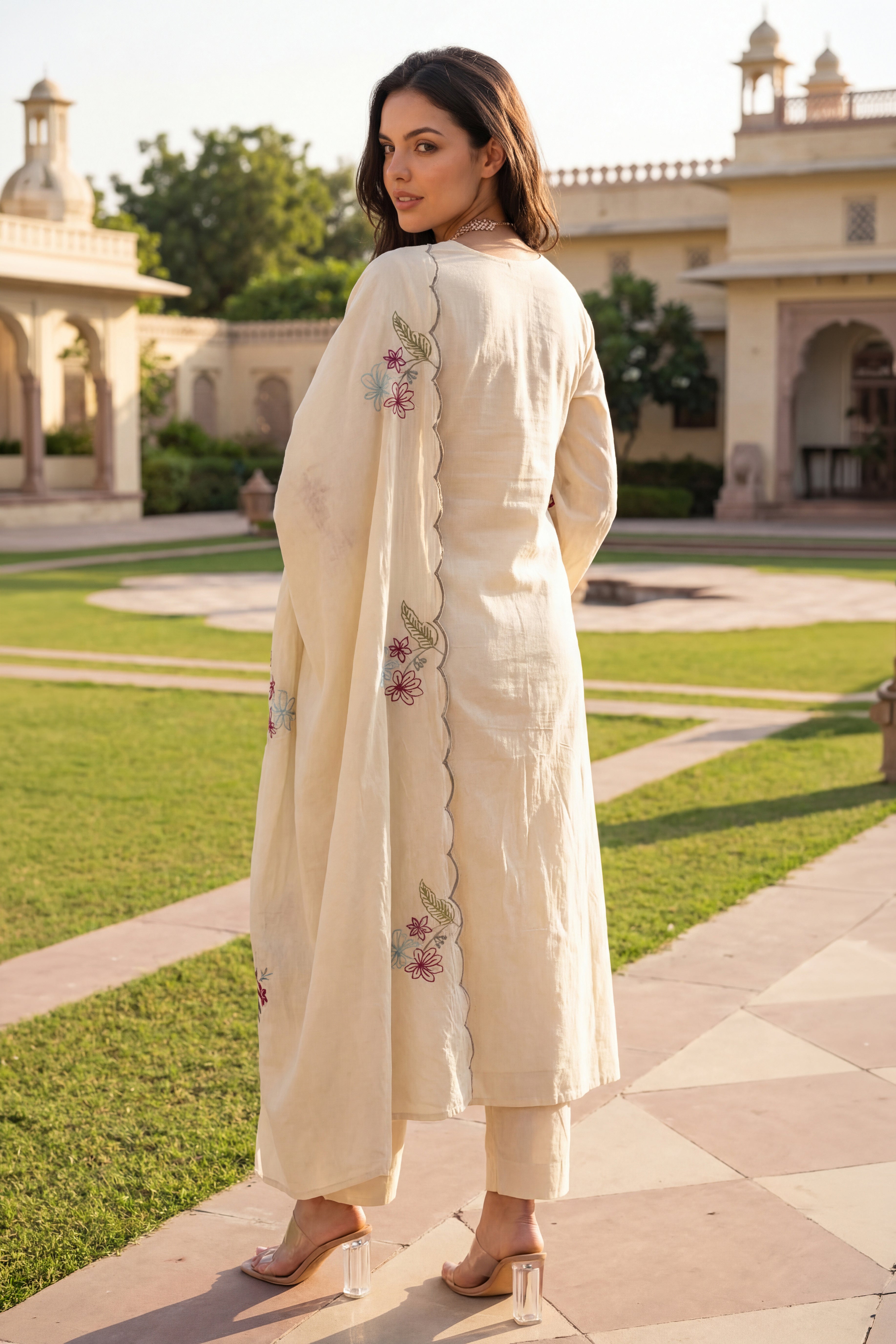 Ivory Petal Chanderi Suit Set