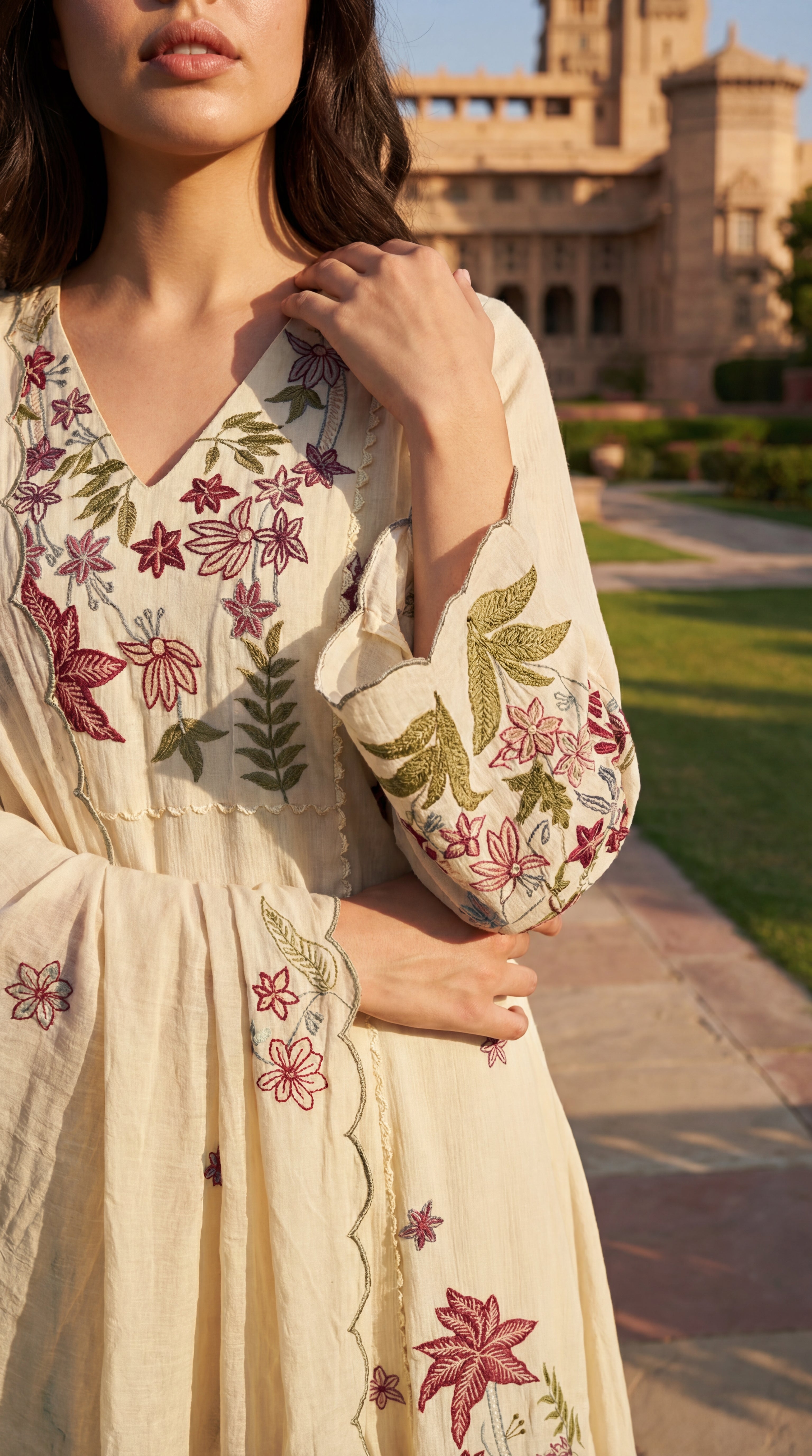 Ivory Petal Chanderi Suit Set