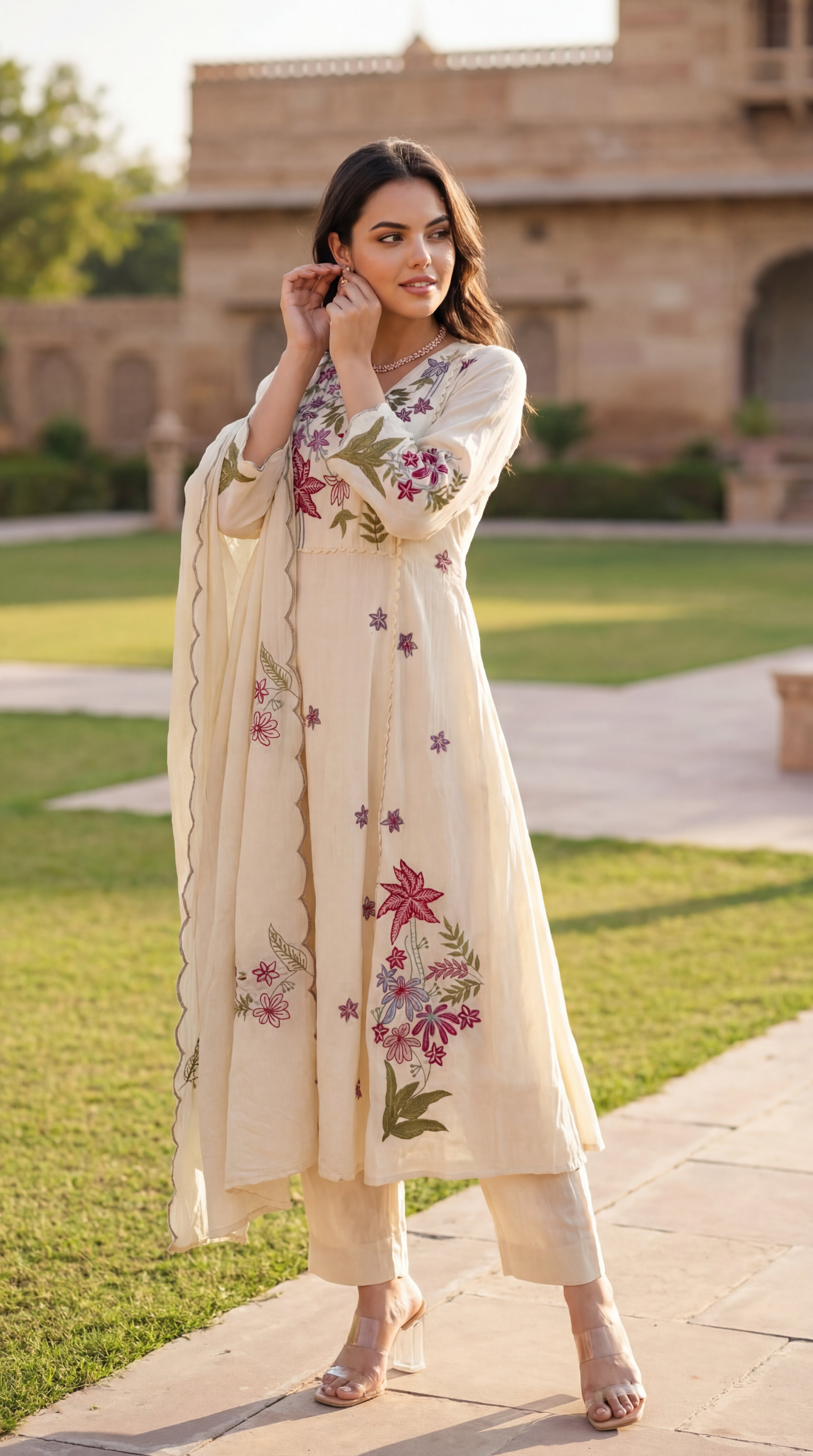 Ivory Petal Chanderi Suit Set