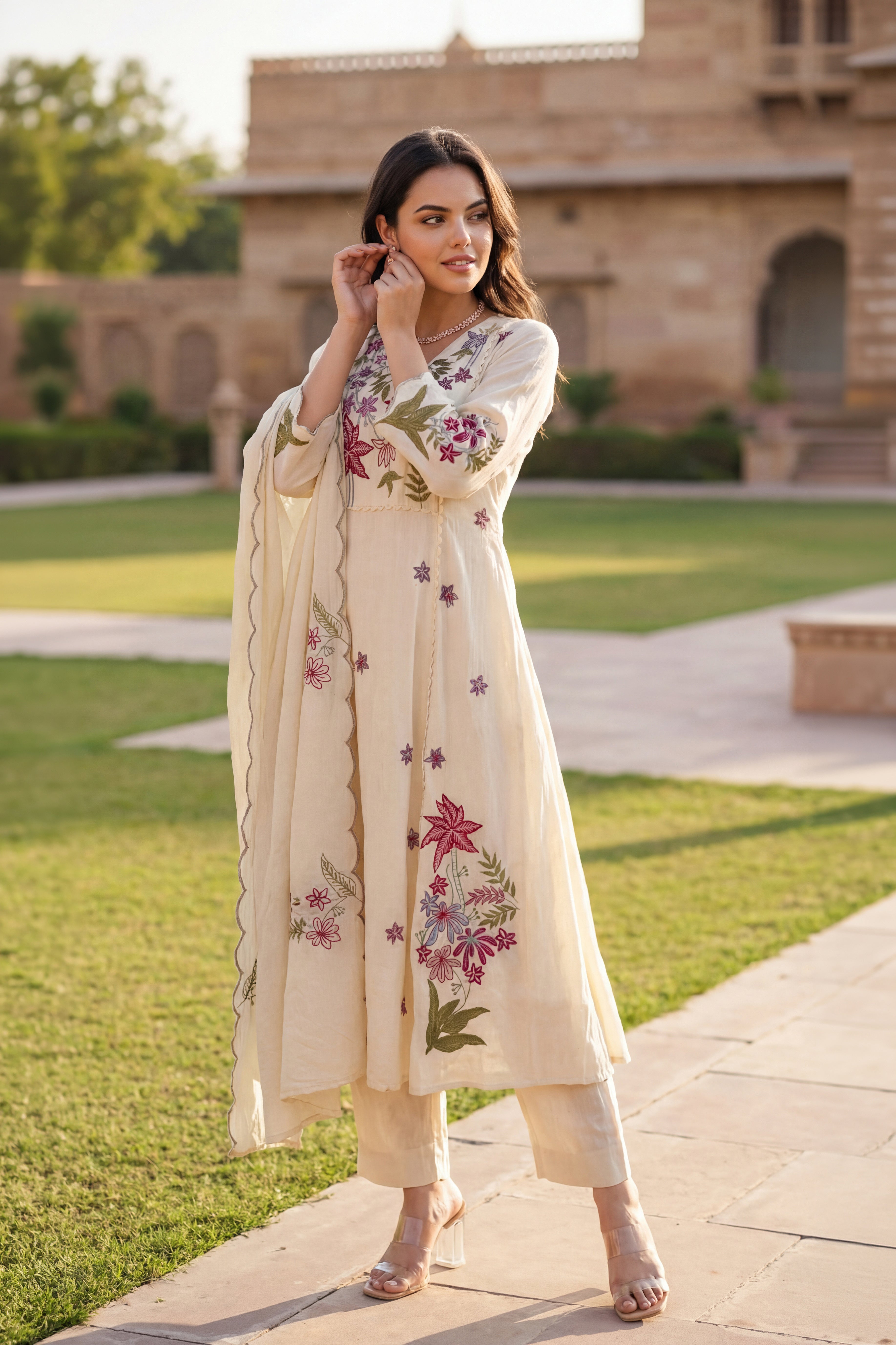 Ivory Petal Chanderi Suit Set