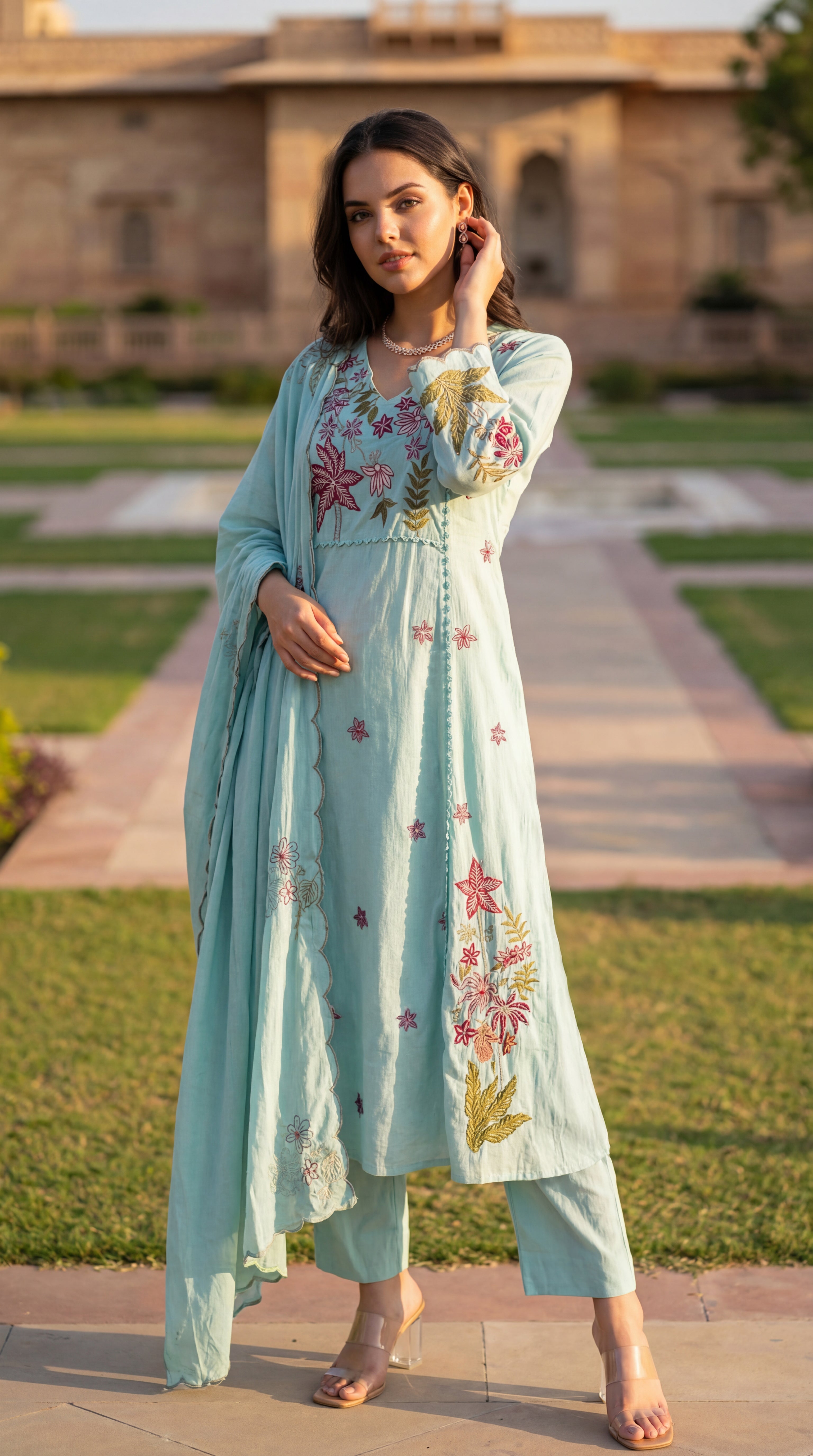 Seafoam Chanderi Suit Set